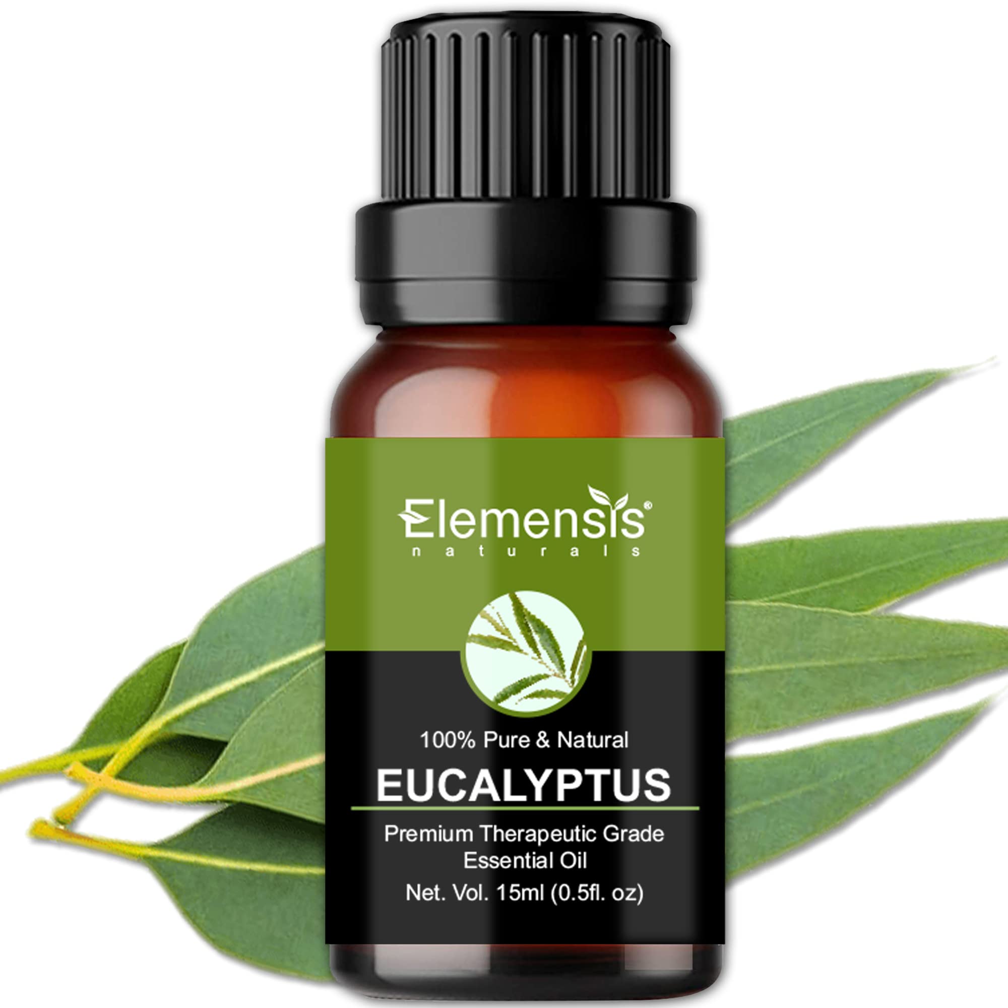 Elemensis Naturals 100% Pure Organic Eucalyptus Essential Oil - Undiluted, Natural Aromatherapy Oil for Cold, Cough & Pain Relief (Nilgiri Oil, 15ml) - Perfect for Diffusers, Massage & Home Spa