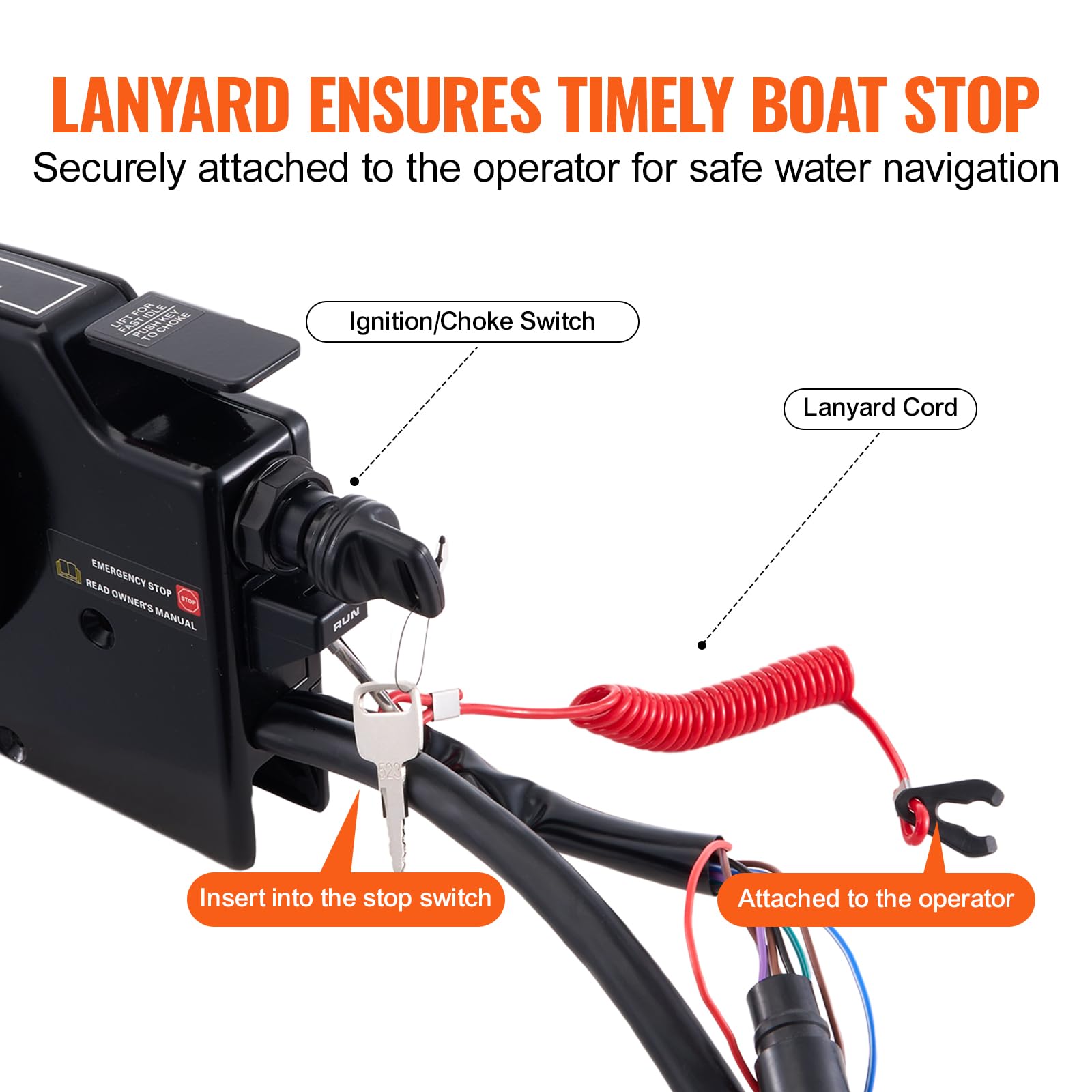 VEVOR Marine Boat Throttle Control Box - Side-Mounted Outboard Remote Control for Mercury PT 2-Stroke Engines with Power Trim Switch | 16.3ft 8+4 Pin Harness & Safety Lanyard | Perfect for Fishing Boats, Speedboats & Water Sports