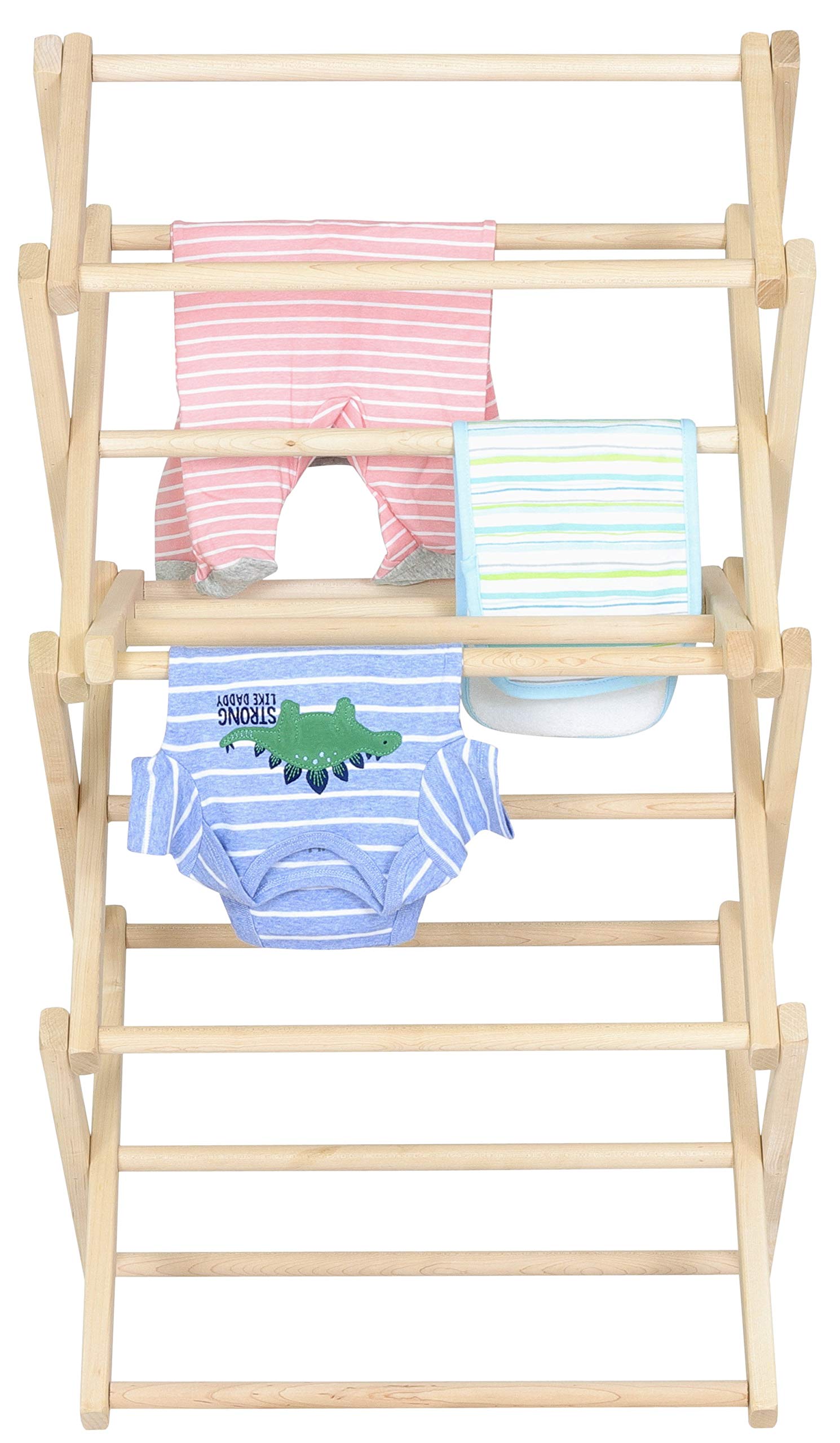 Premium Solid Maple Wood Clothes Drying Rack - USA Made Foldable Laundry Rack for Baby Clothes, Delicates & Hand Towels | Space-Saving Design for Small Apartments, Bathrooms & Nursery Rooms | No Assembly Needed Durable Hardwood Garment Drying Stand