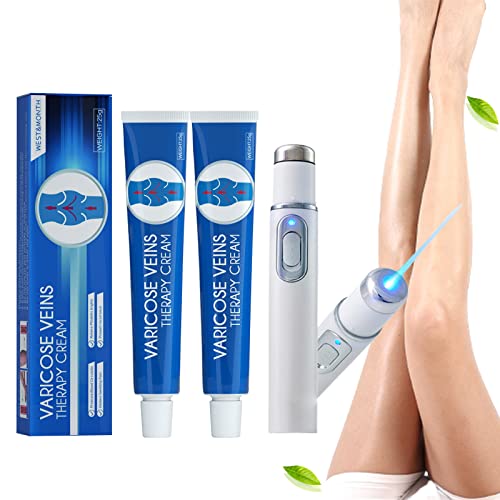 VeinsHealth Varicose Veins Treatment Kit - Blue Light Therapy Pen & Spider Vein Fading Cream Set (2 Creams + 1 Pen) | Leg Vein Care for Varicose & Spider Veins | Home Treatment for Visible Vein Reduction & Skin Brightening