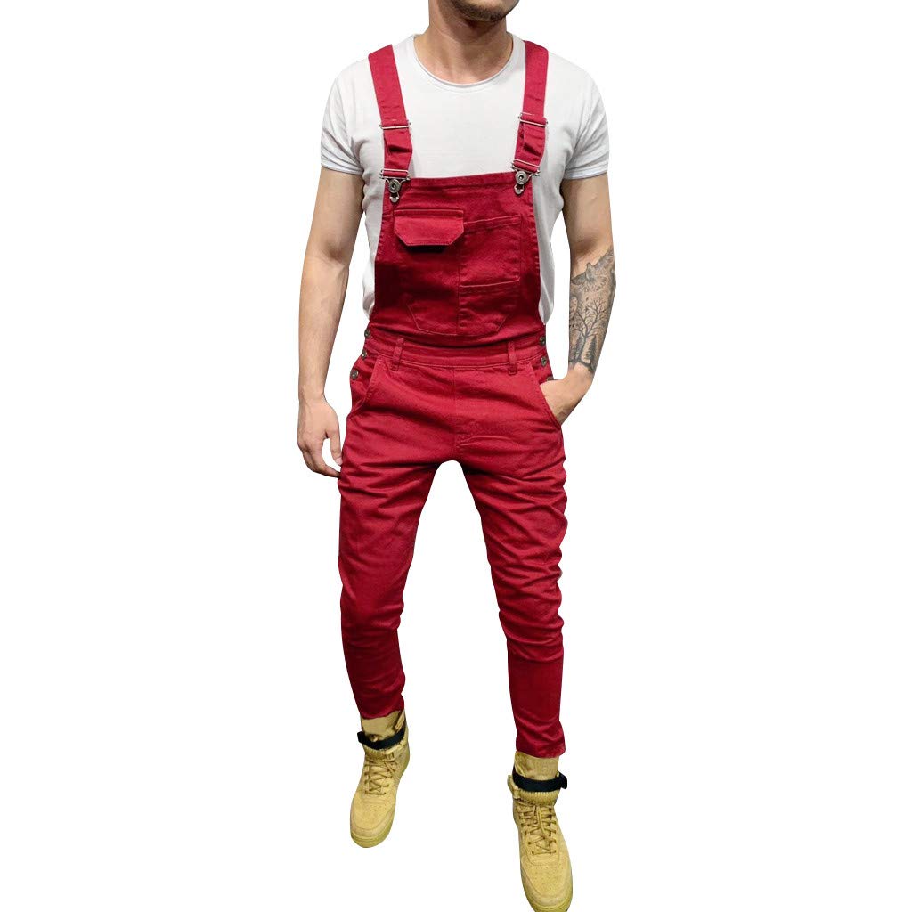 WOCACHI Men's Denim Overalls - Bib Jumpsuit with Pockets & Ripped Design | Durable Jeans Dungarees for Work, Casual Wear & Outdoor Activities