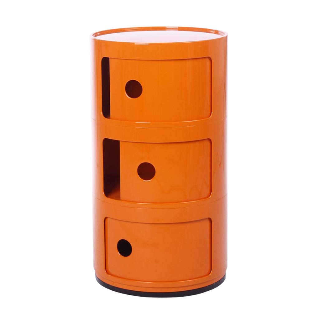 Lucky Star 3-Tier Round Bedside Table with Multi-Layer Storage - Orange Nightstand for Bedroom, Living Room & Office Organization