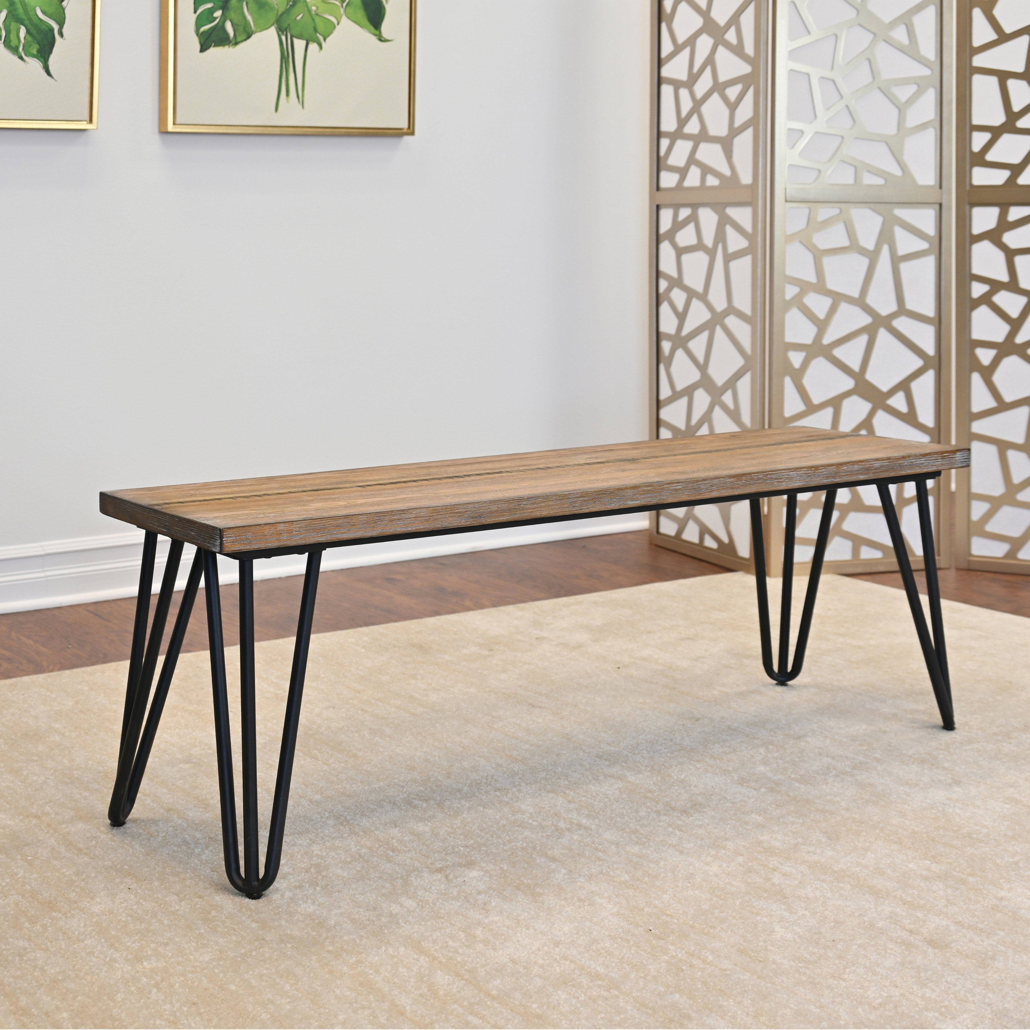Roundhill Furniture Ashzo 6-Piece Dining Set with Hairpin Leg Table, 4 Chairs & Bench - Modern Kitchen & Dining Room Furniture for Small Spaces | Perfect for Breakfast Nook, Apartment Dining, and Entertaining Guests