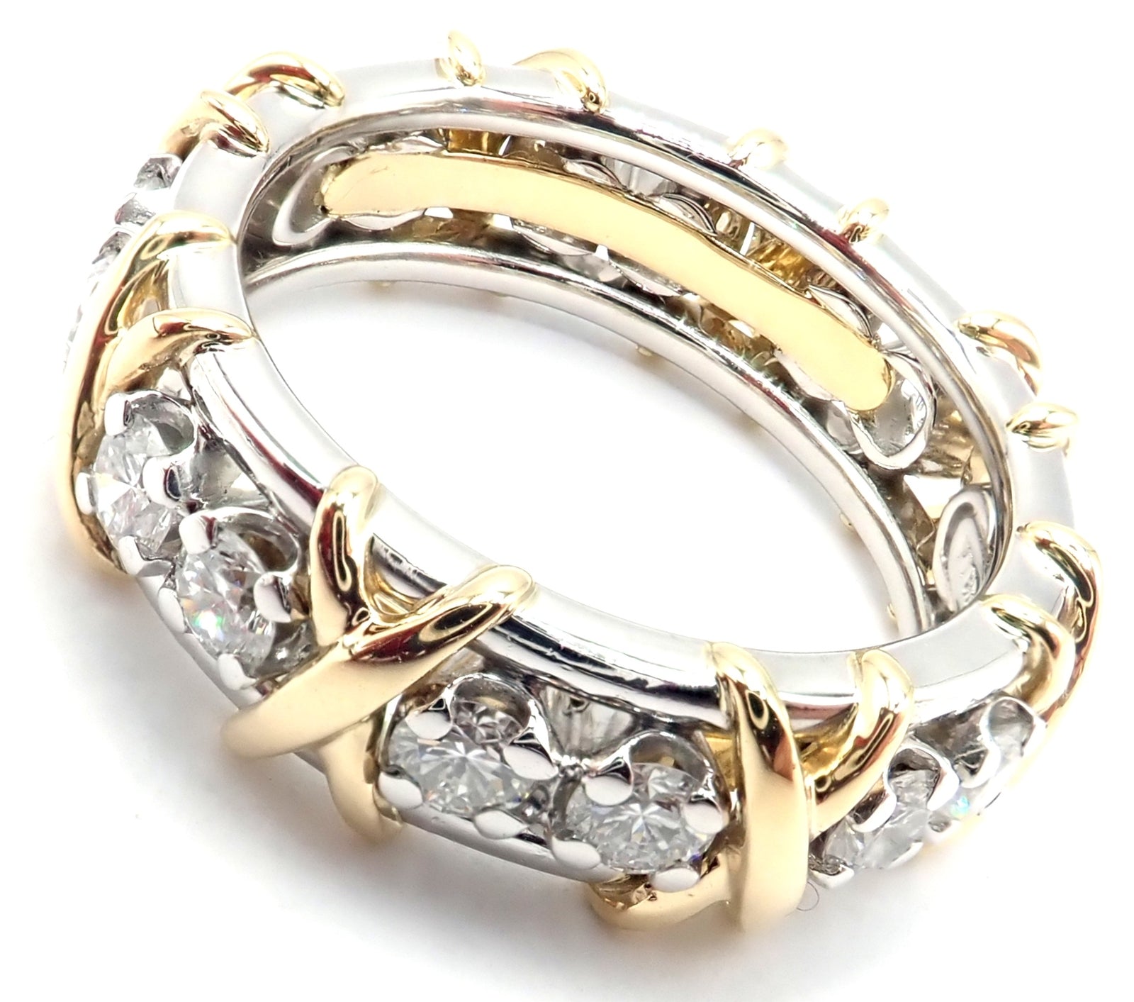 Tiffany & Co Schlumberger 18k Gold Platinum Diamond Ring - 16 Stone Wedding Band Size 6 for Women - Perfect for Engagement, Anniversary & Special Occasions