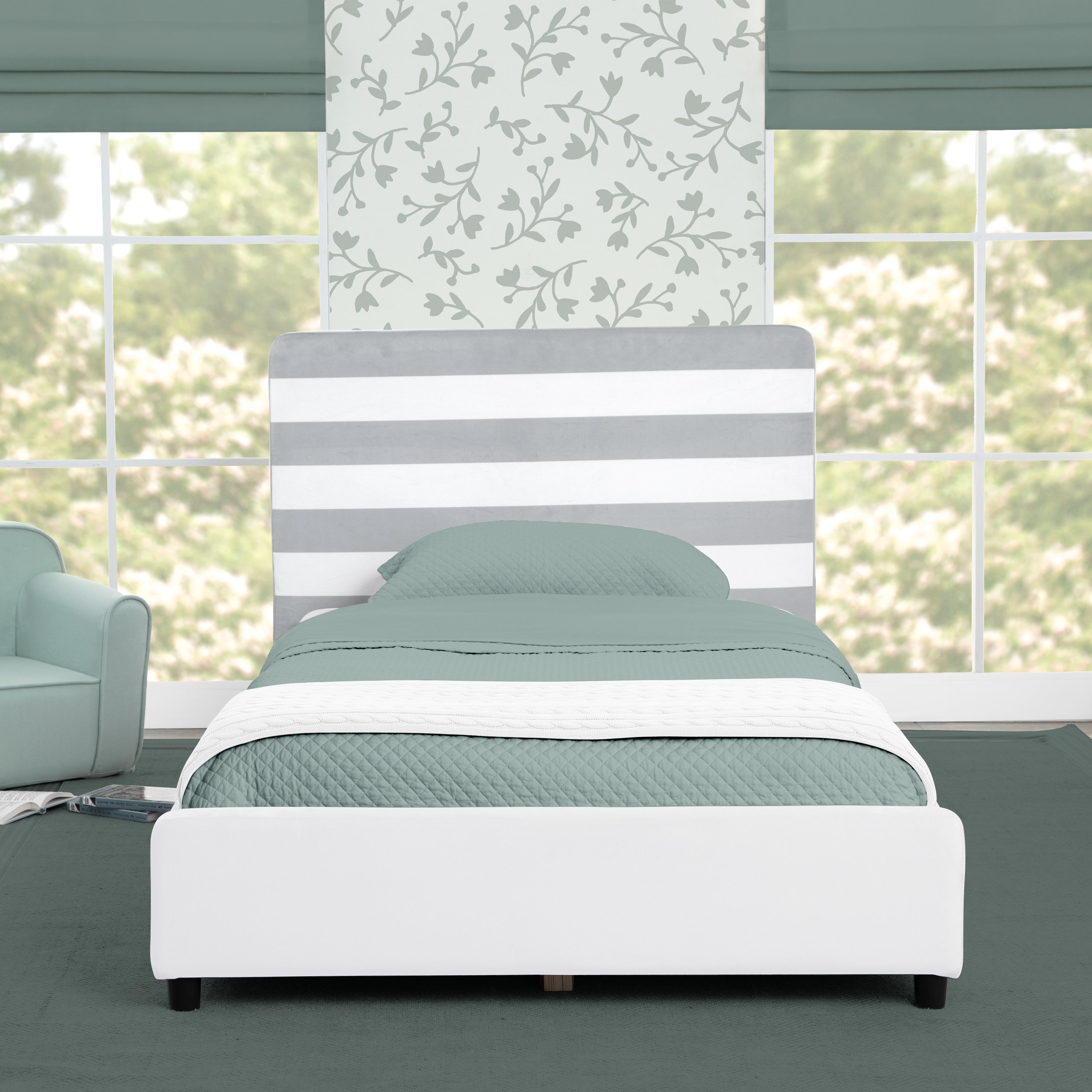 Upholstered Twin Bed with Headboard - Soft Fabric Bed Frame for Kids & Teens - Perfect for Bedrooms, Dorms & Guest Rooms