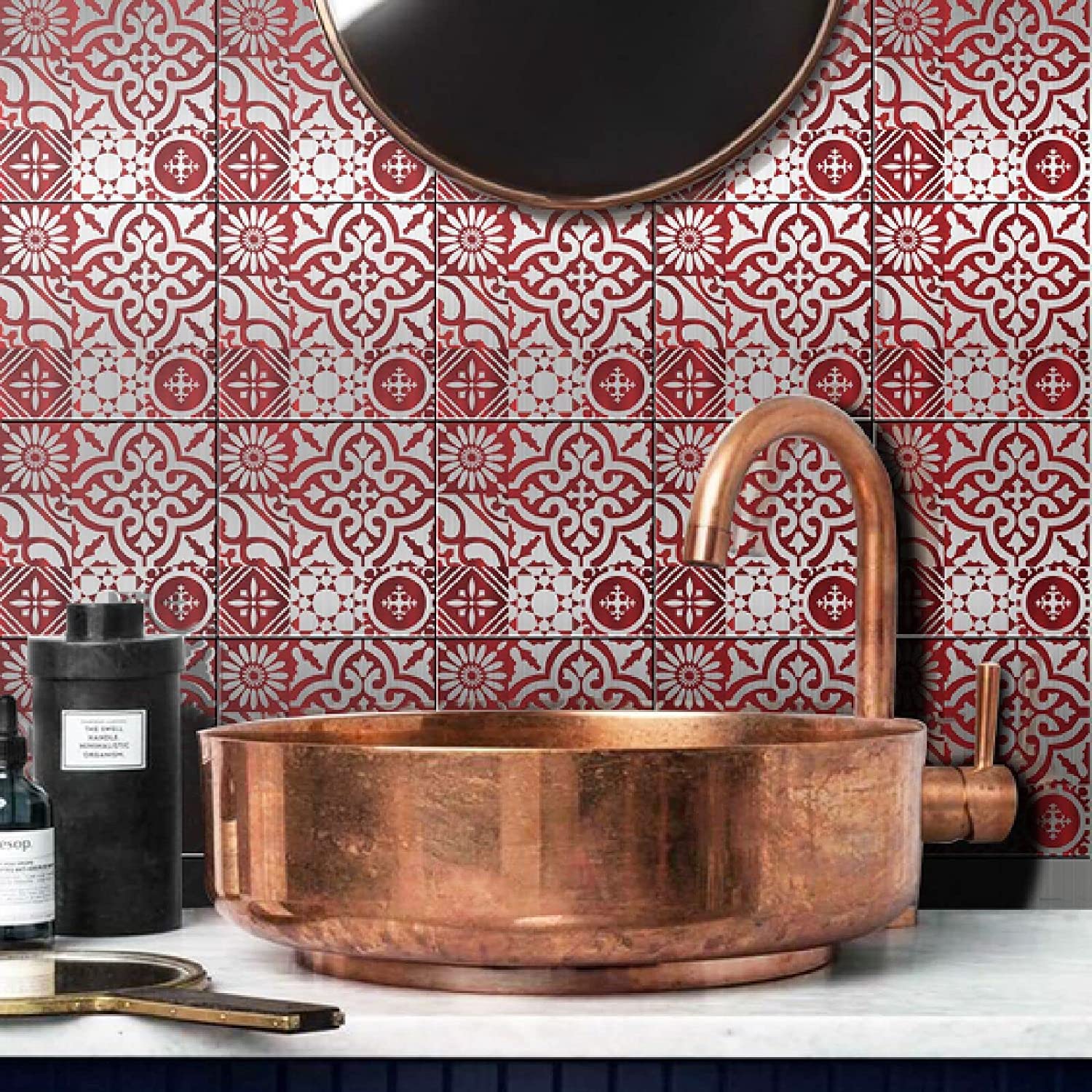 15x15cm Red Tile Stickers - Peel and Stick Kitchen Backsplash Wall Decals, Waterproof Removable Vinyl Tile Stickers for Home Decor (Rectangle) - Perfect for Kitchen, Bathroom, and DIY Home Renovation Projects