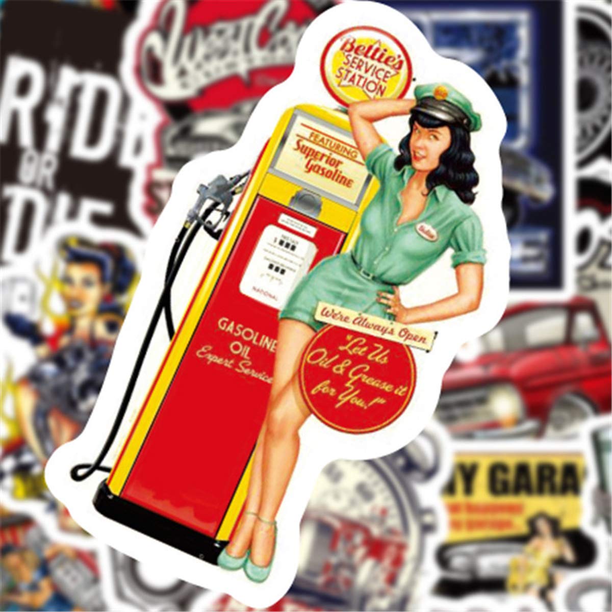 50 PCS Hot Rod Classic Car Vinyl Stickers - Waterproof Decals for Laptop, Scrapbook, Motorcycle, Bicycle & Luggage - Durable Decorative Stickers for Car Enthusiasts & DIY Projects