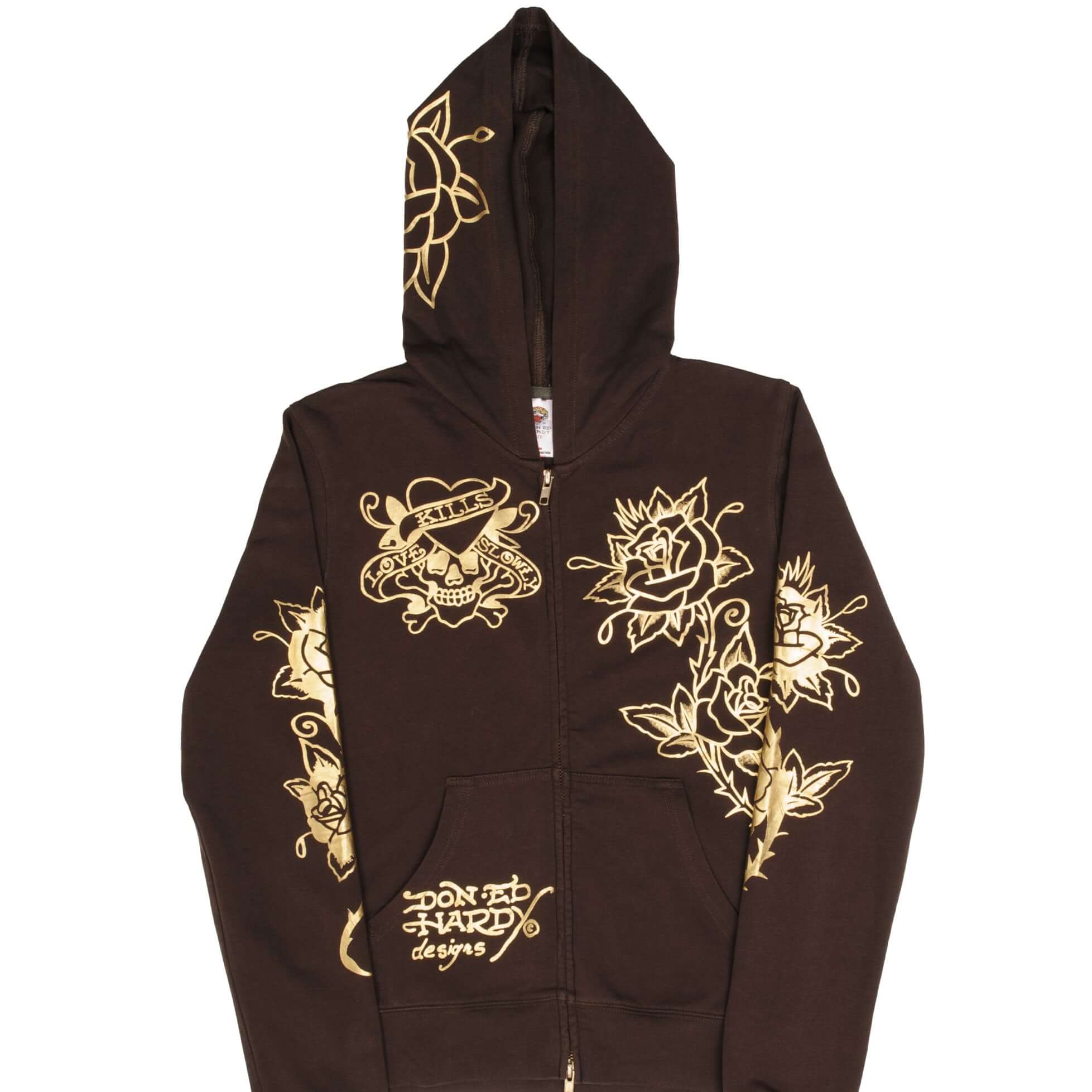 Vintage Ed Hardy Rhinestone Full Zip Hoodie Sweatshirt for Women - Large Size (2000s Retro Style) | Perfect for Casual Wear, Street Fashion & 90s Nostalgia Outfits