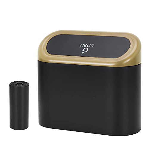 Portable Hanging Mini Car Trash Can with Lid - Waterproof Odorless Small Waste Basket for Car, Office, Home & Travel - Ideal for Road Trips, Commuting & Desk Organization (Yellow, 1 Pack)