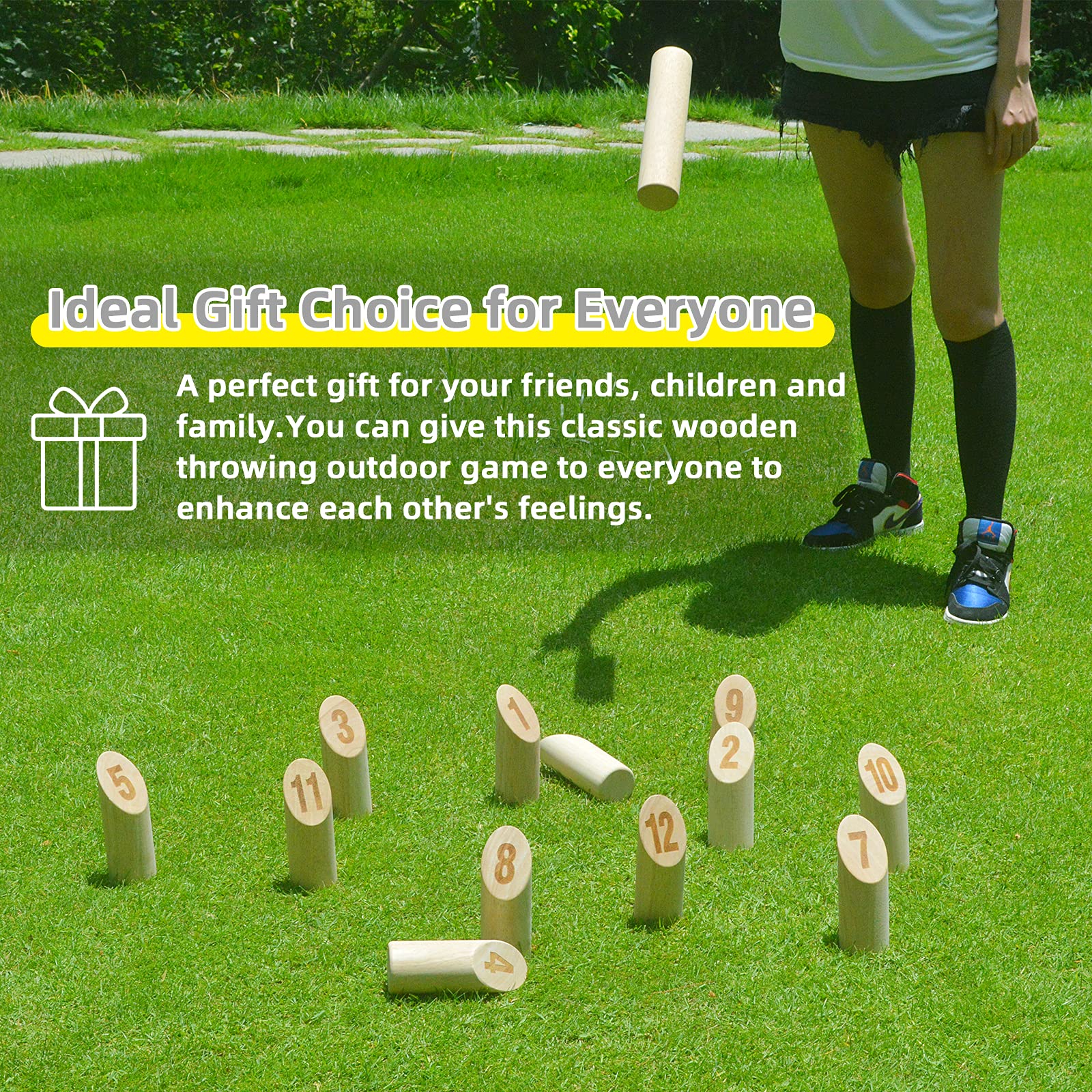Gorock Numbered Block Toss Game Set - Wooden Bowling & Throwing Game with Scoreboard & Carrying Bag - Giant Outdoor Backyard Lawn Games for Kids, Adults & Family - Perfect for Picnics, BBQs, Parties & Camping