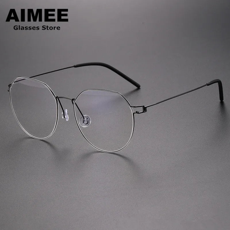 Unisex Full Rim Round Screwless Titanium Eyeglasses 52214 - Lightweight & Durable Frame for Men & Women - Perfect for Reading, Work & Everyday Wear