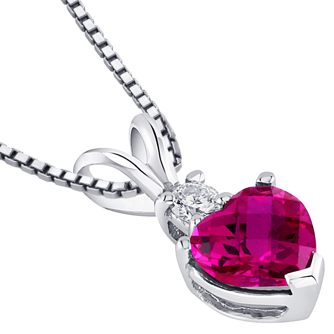 14K White Gold Heart-Shaped Created Ruby & Diamond Pendant for Women - 1.17 Carat Sparkling Valentine's Day Gift with Jewelry Box | Elegant Necklace for Anniversary, Birthday & Romantic Occasions
