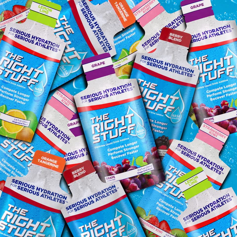 Amazon Special: The Right Stuff Electrolyte Drink Concentrate (60 Pouches) - 3 Flavors (Strawberry Lemonade, Grape & Lemon Lime) - Perfect for Hydration During Workouts, Hiking & Travel