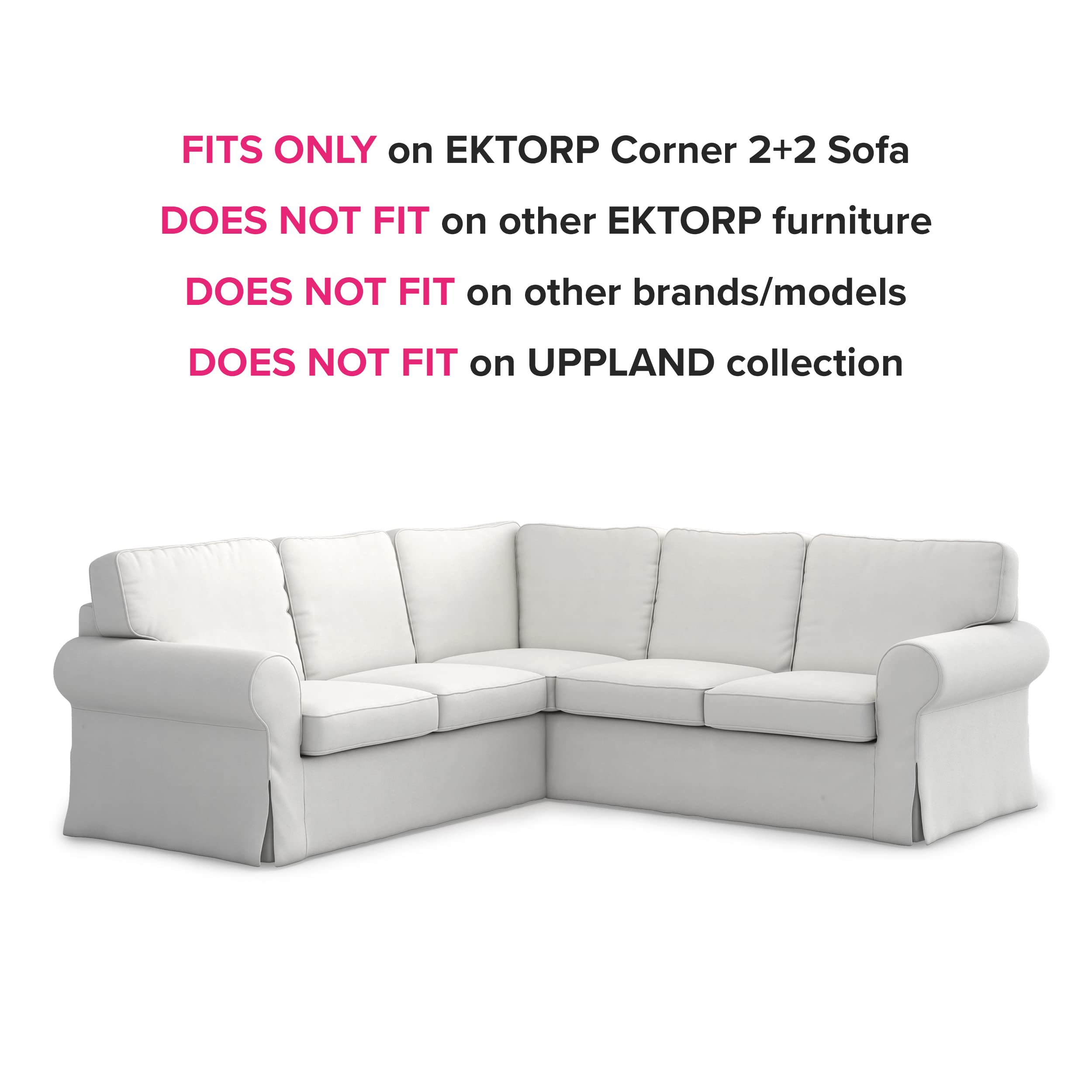 TLYESD Ektorp 2x2 Sofa Cover Replacement for IKEA Ektorp 2-Seat & 4-Seat Sectional Covers - Dark Grey | Fits Ektorp Sofas Only (Not Compatible with Uppland) | Perfect for Living Room, Family Room & Home Decor Protection