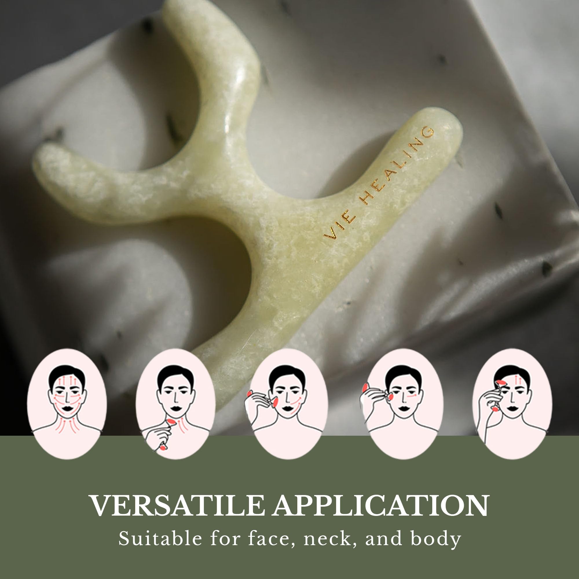 Premium Gua Sha Tool for Face & Body - Natural Jade Stone Massager for Skin Rejuvenation, Lymphatic Drainage & Relaxation - Perfect for Self-Care, Spa Days & Holistic Wellness (Green)