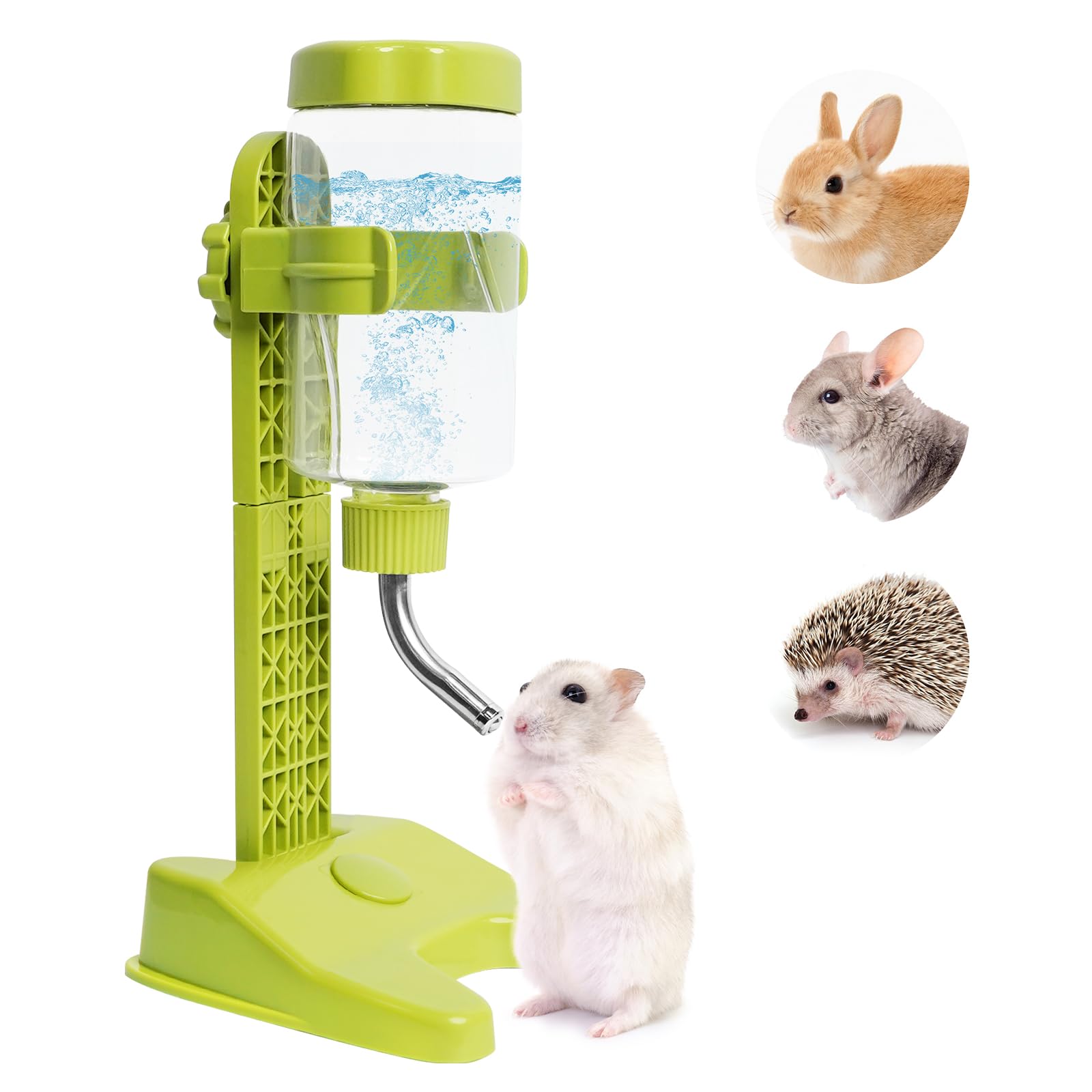 VANNON Top Fill Pet Water Dispenser - 13oz Leakproof Dog Water Bottle with Adjustable Stand for Small Animals, BPA Free, Green - Perfect for Travel, Cages & Outdoor Use