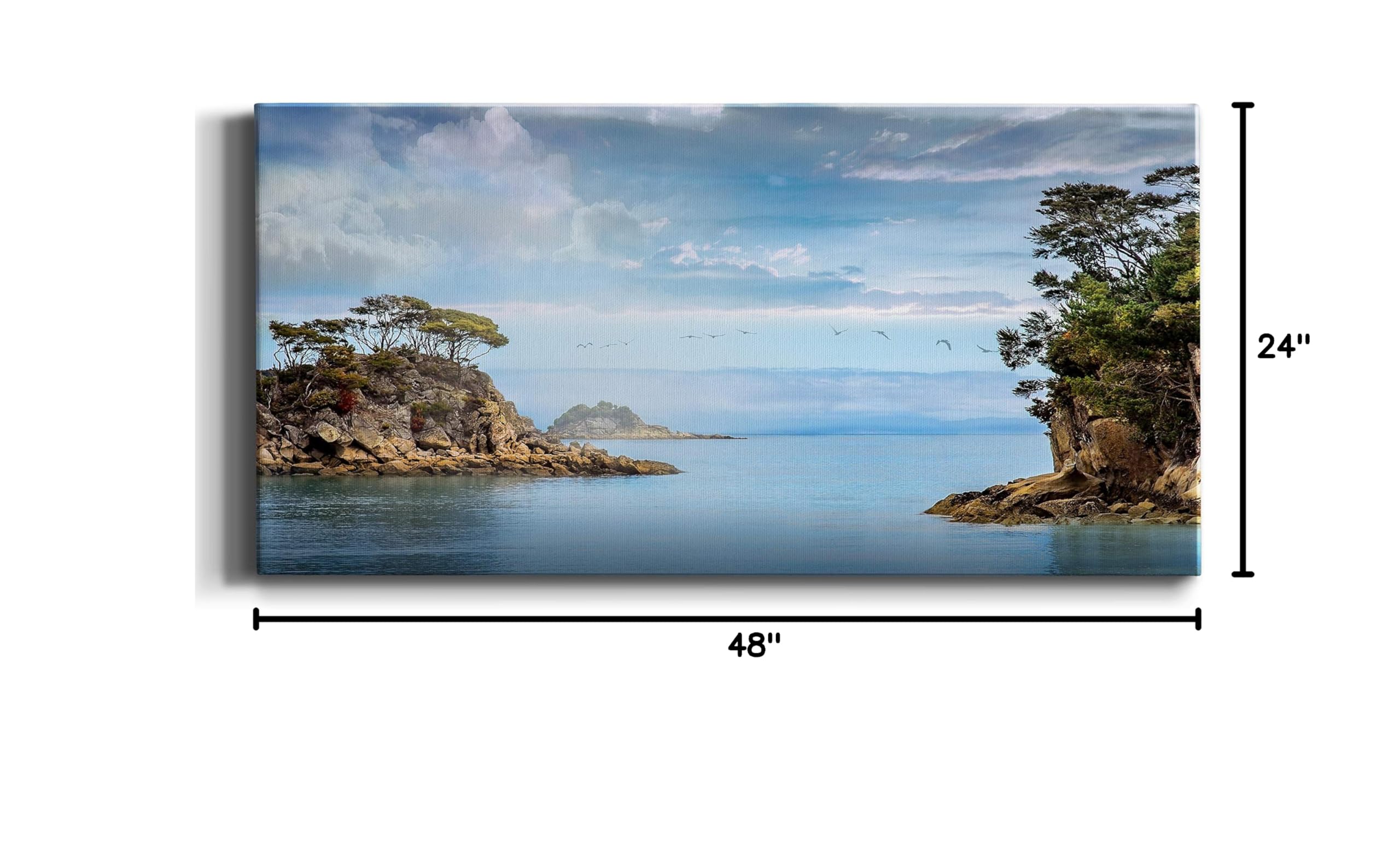 Modern Blue Ocean Coastal Canvas Wall Art - 24x48 Inch Ready to Hang Landscape Print for Living Room, Bedroom, Bathroom & Office Decor - Perfect for Beach House, Coastal Theme or Zen Interior Design