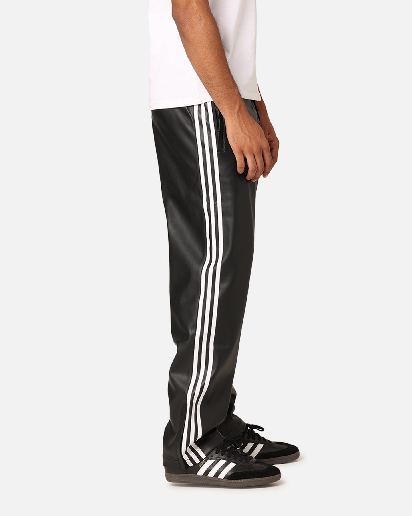 Adidas Faux Leather Adicolor 3-Stripes Firebird Track Pants - Black | Men's Athletic Joggers for Running, Gym & Casual Wear
