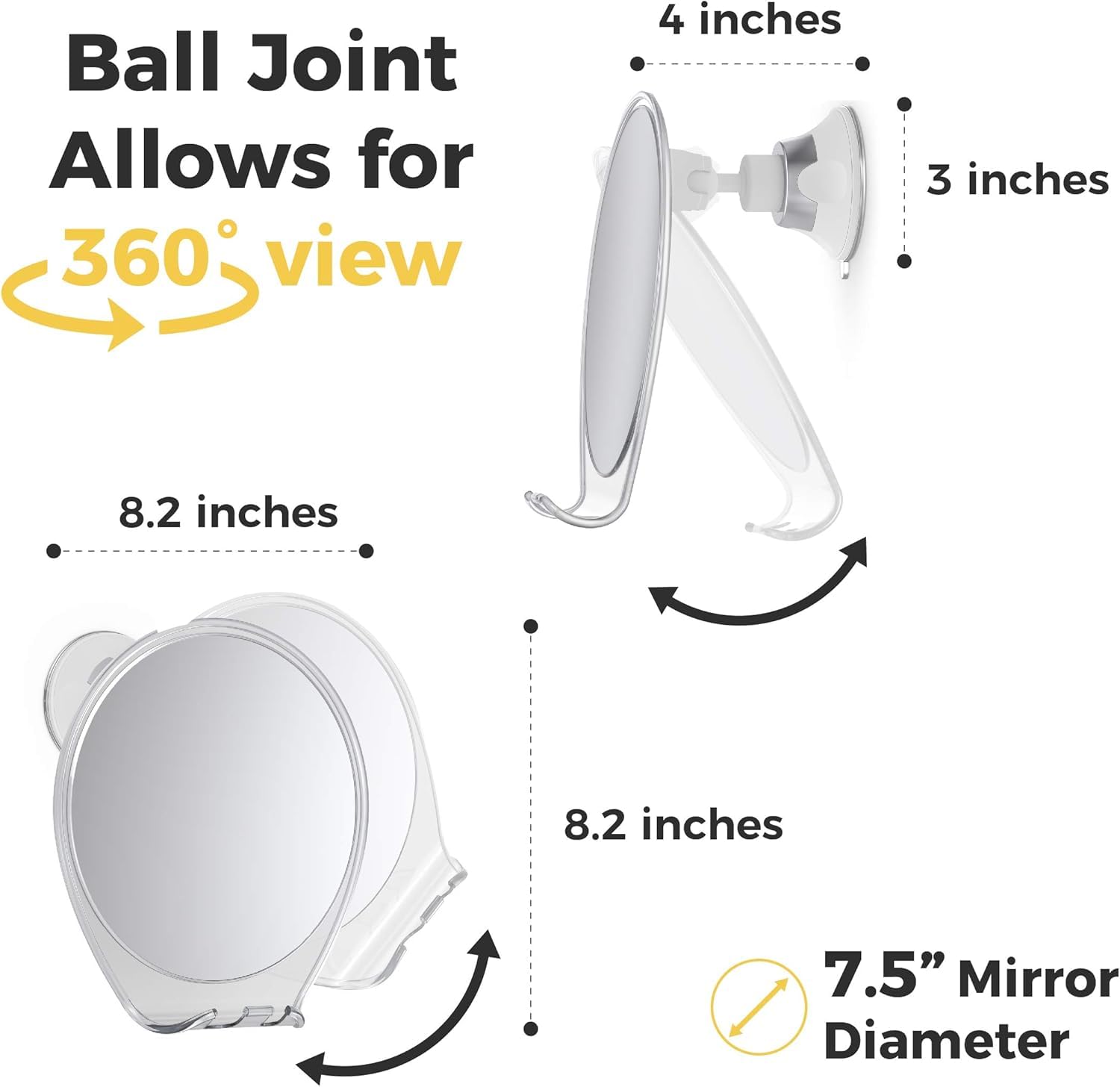 Fogless Shower Mirror for Shaving with Suction Cup & Razor Holder - Large Anti-Fog Bathroom Mirror for Men, Perfect for Shaving in Shower or Bathroom - Ideal for Travel & Home Use