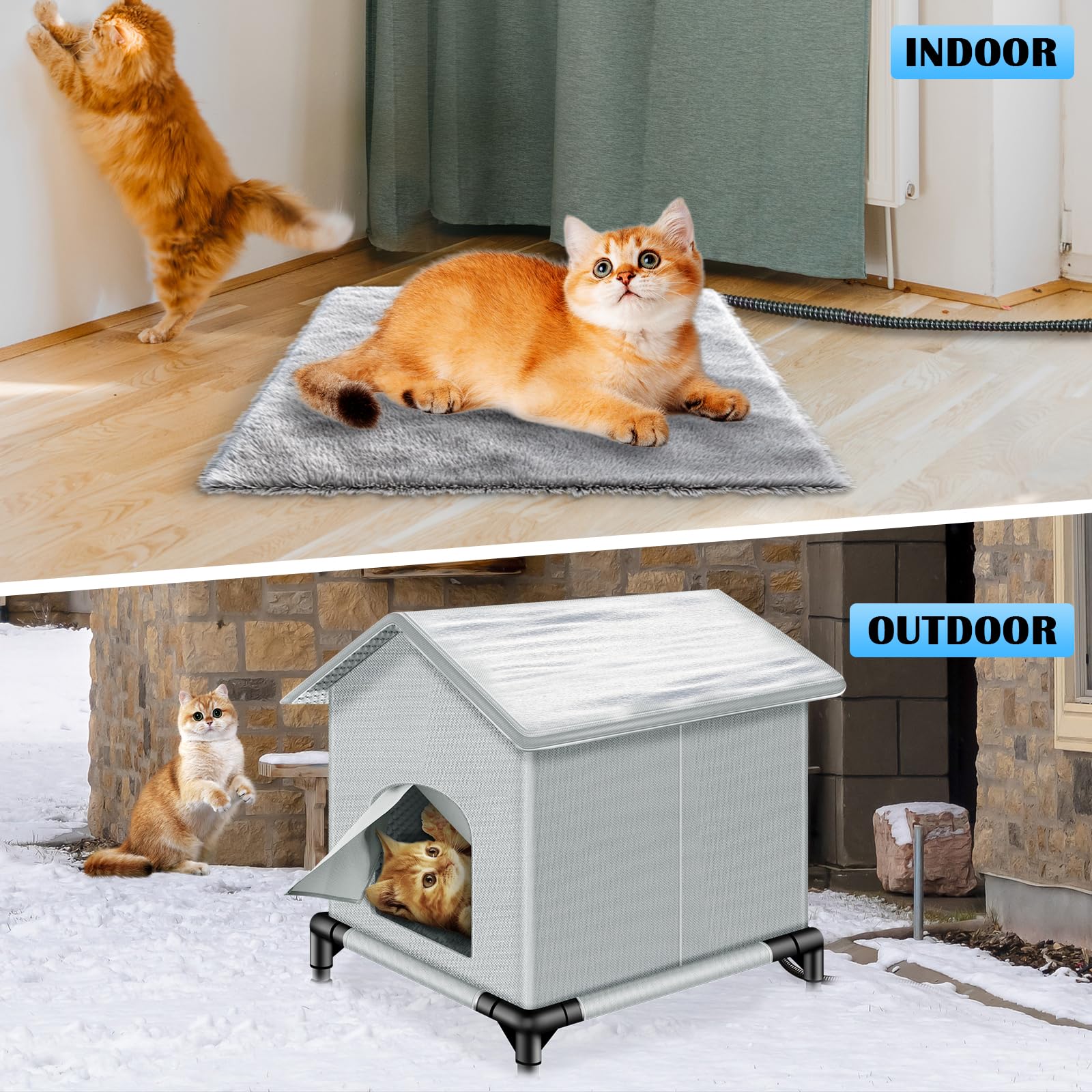Heated Outdoor Cat House for Winter - Weatherproof Insulated Shelter with Heater for Cats & Small Pets (Large Size) | Perfect for Backyards, Porches & Cold Weather Protection