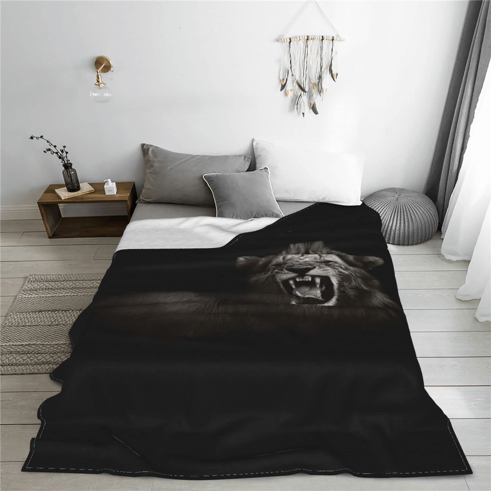 Soft & Cool Lion Print Air Conditioning Blanket - 50x40 Inch Flannel Animal Throw Blanket for Bed, Sofa & Outdoor Use - Perfect for Summer, AC Rooms & Cozy Nights