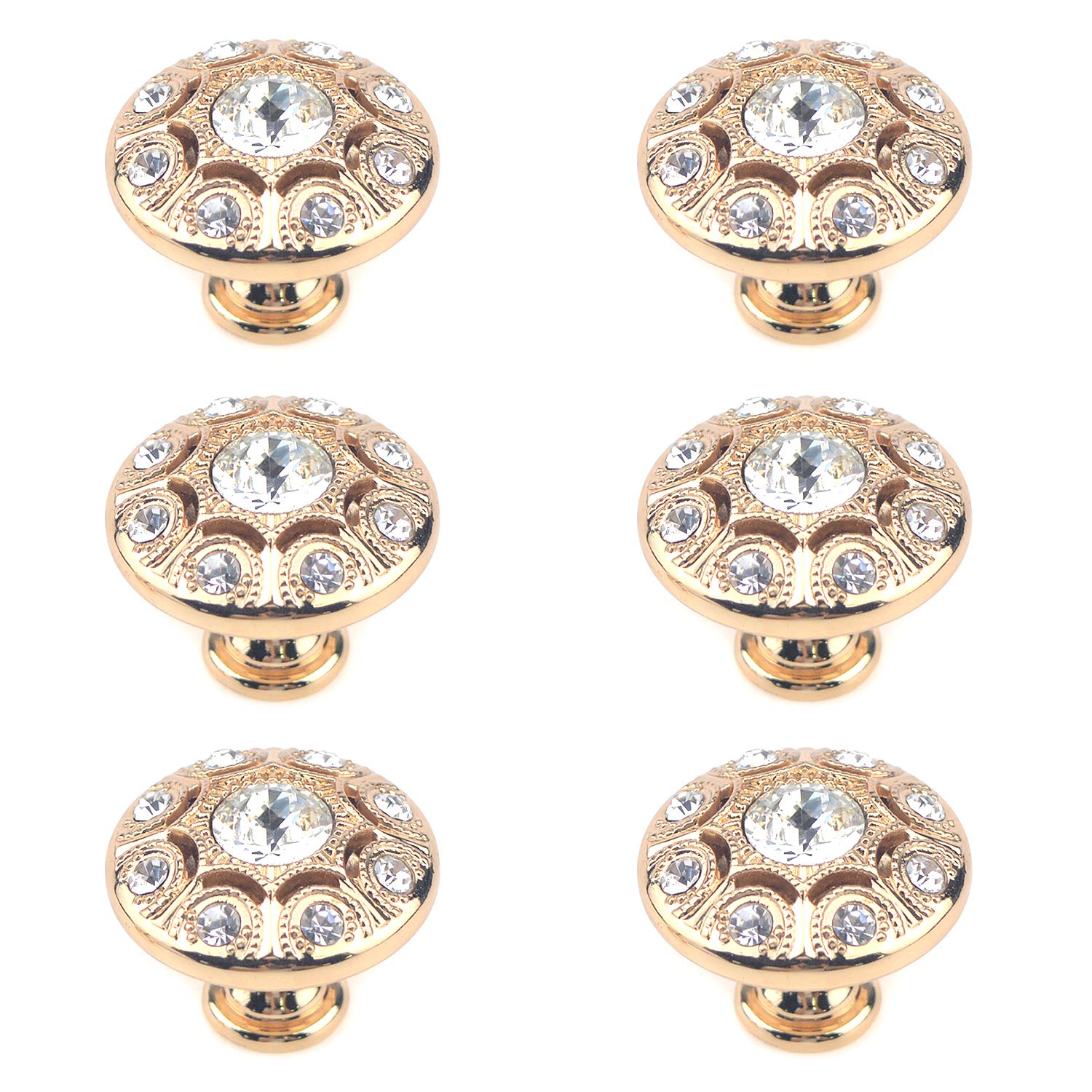 Elegant Diamond Crystal Cabinet Knobs - 6 Pack Gold Drawer Handles with Mounting Screws for Closet, Cupboard & Door - Perfect for Home Improvement & DIY Furniture Upgrade