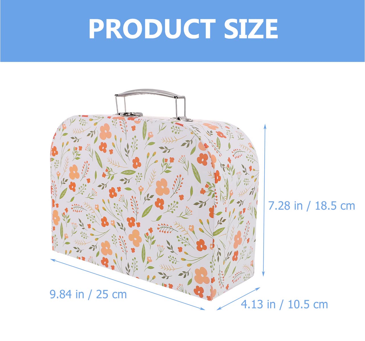 Zerodeko Decorative Paperboard Storage Box with Handle - Floral Pattern Cardboard Suitcase with Lid, Kids Toy Organizer & Handheld Storage Case for Home, Nursery, Travel & Gift Wrapping