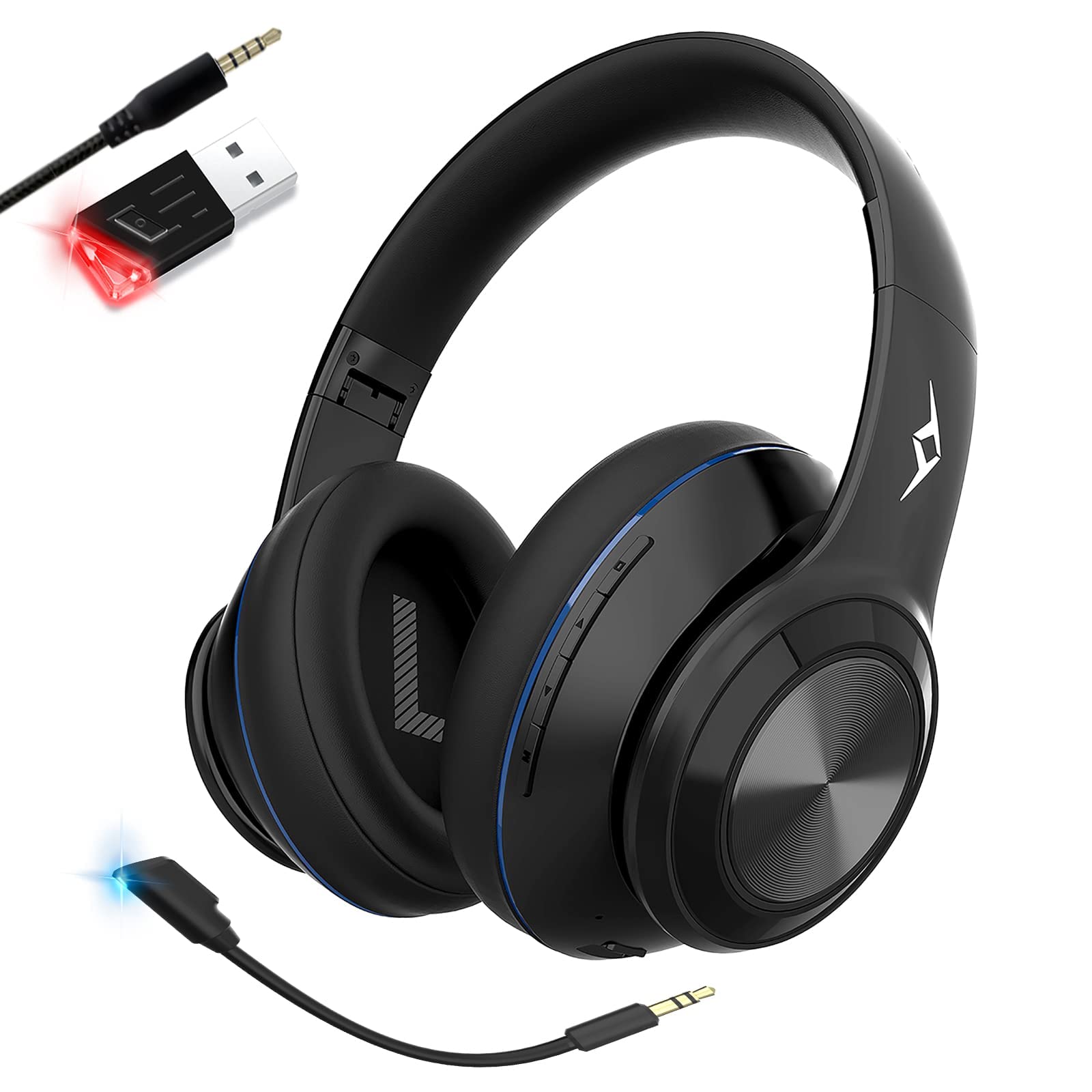 LETTON Black Wireless & Wired Gaming Headset with Detachable Mic for PS4, PS5, PC - Pro Audio with Dynamic EQ, Noise Cancelling Mic, Ultra-Comfort Over-Ear Design - Perfect for Competitive Gaming, Streaming & Long Sessions