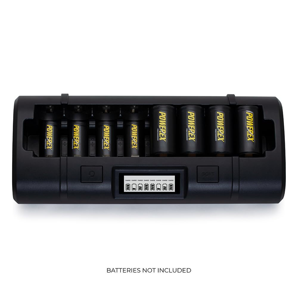 Maha PowerEx MH-C808M 8-Bay Smart Battery Charger for AA AAA C D NiMH NiCD Rechargeable Batteries - Perfect for Cameras, Toys, Flashlights & More