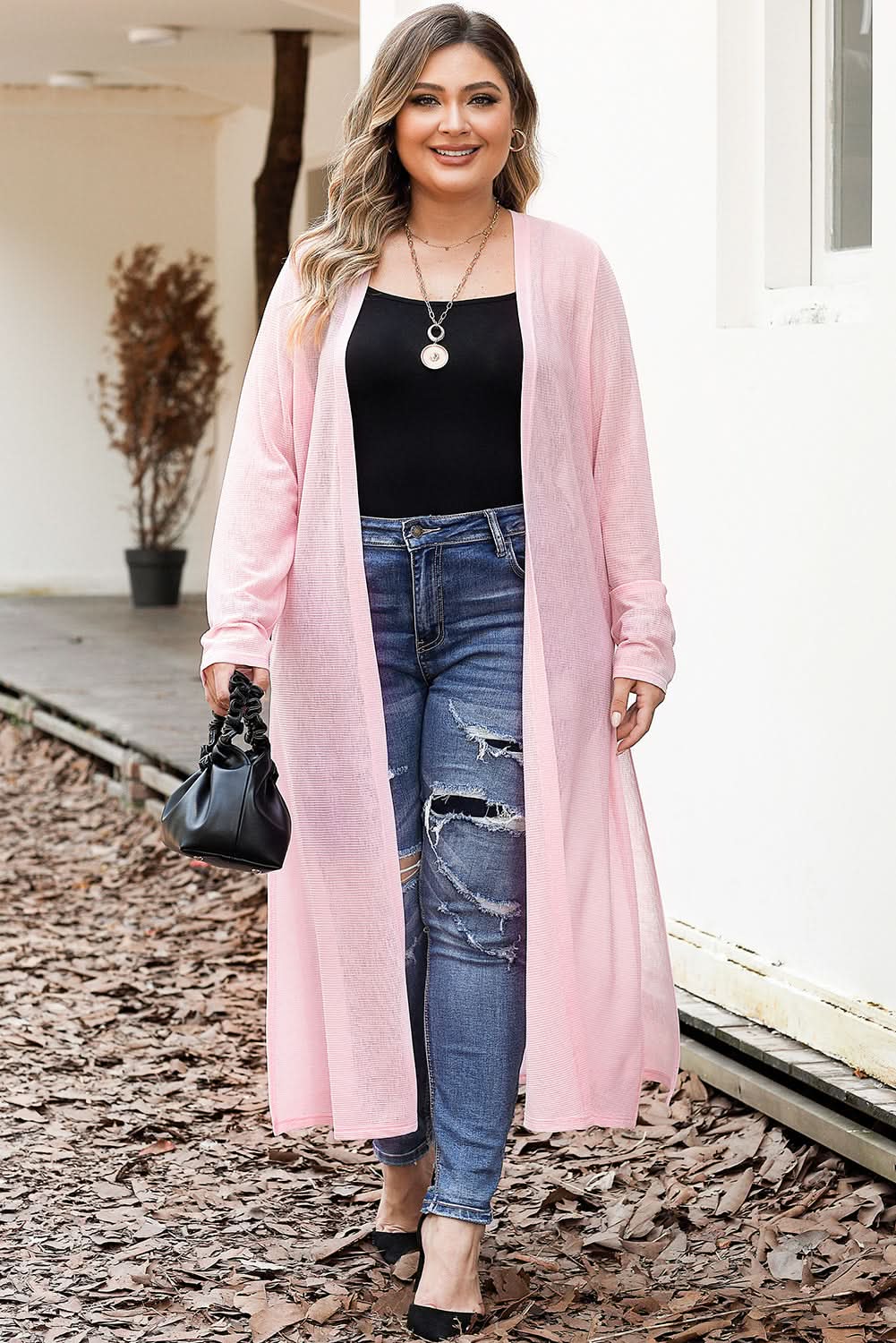 Stylish Pink Plus Size Sheer Cardigan for Women - Lightweight Open Front Cover Up for Casual Outfits & Summer Evenings