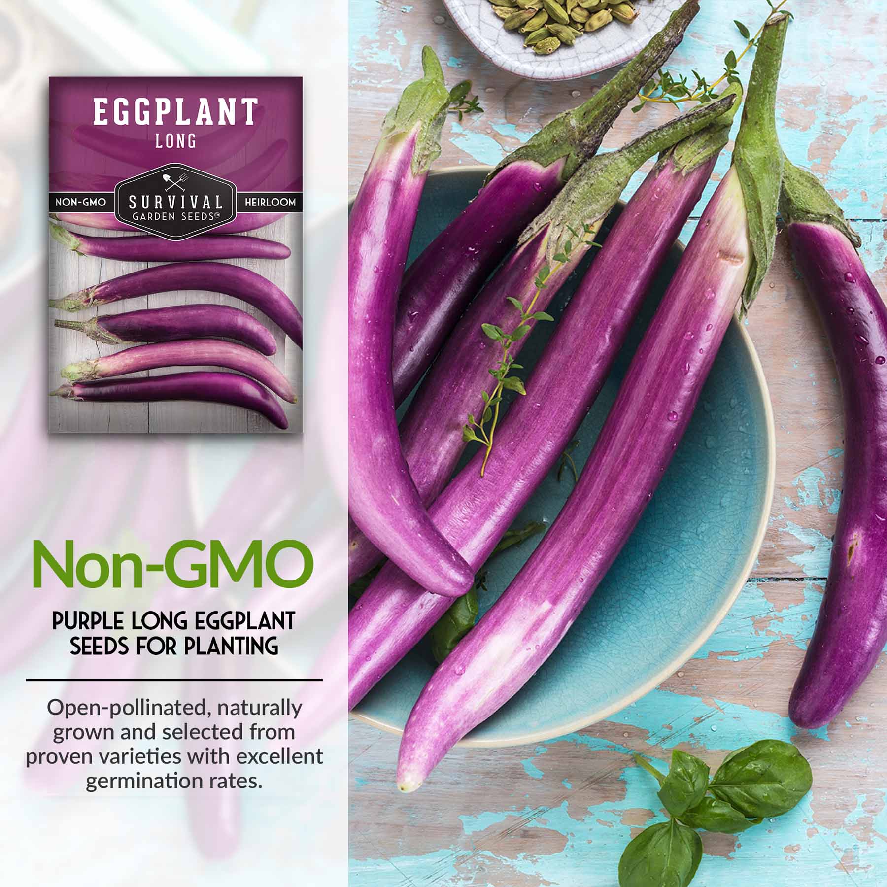 Organic Purple Eggplant Seeds for Planting - Non-GMO, Heirloom Variety - Perfect for Home Gardens, Containers & Urban Farming