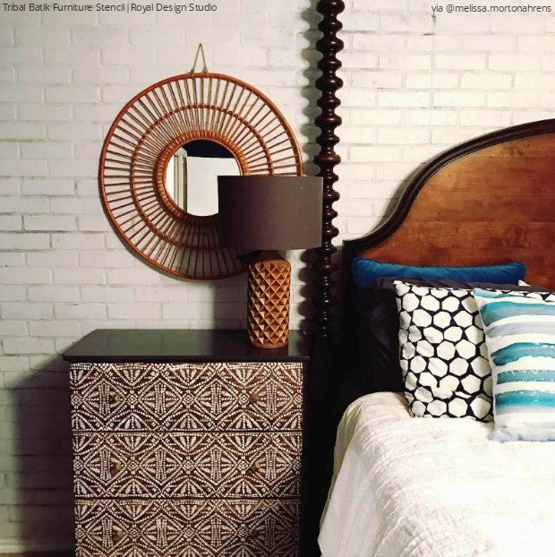 Tribal Batik Furniture Stencil - Handmade Wooden Stencils for DIY Furniture Painting & Home Decor | Perfect for Cabinets, Tables, and Wall Art Projects