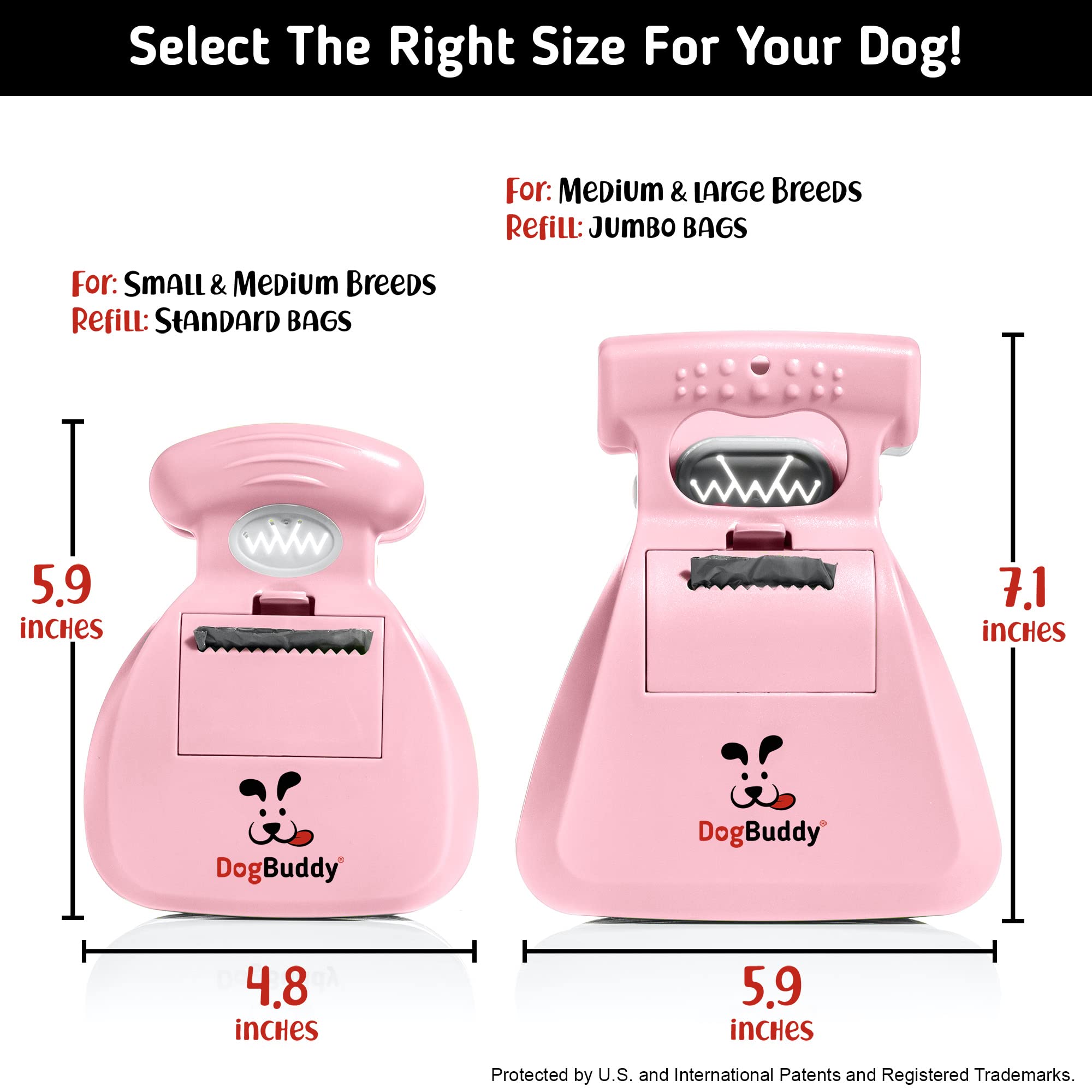DogBuddy Pooper Scooper for Small & Large Dogs - Portable Dog Waste Cleaner with Bag Holder, Leash Clip & Included Waste Bags (Large, Pink) - Ideal for Park Walks, Backyard Cleanup & Travel