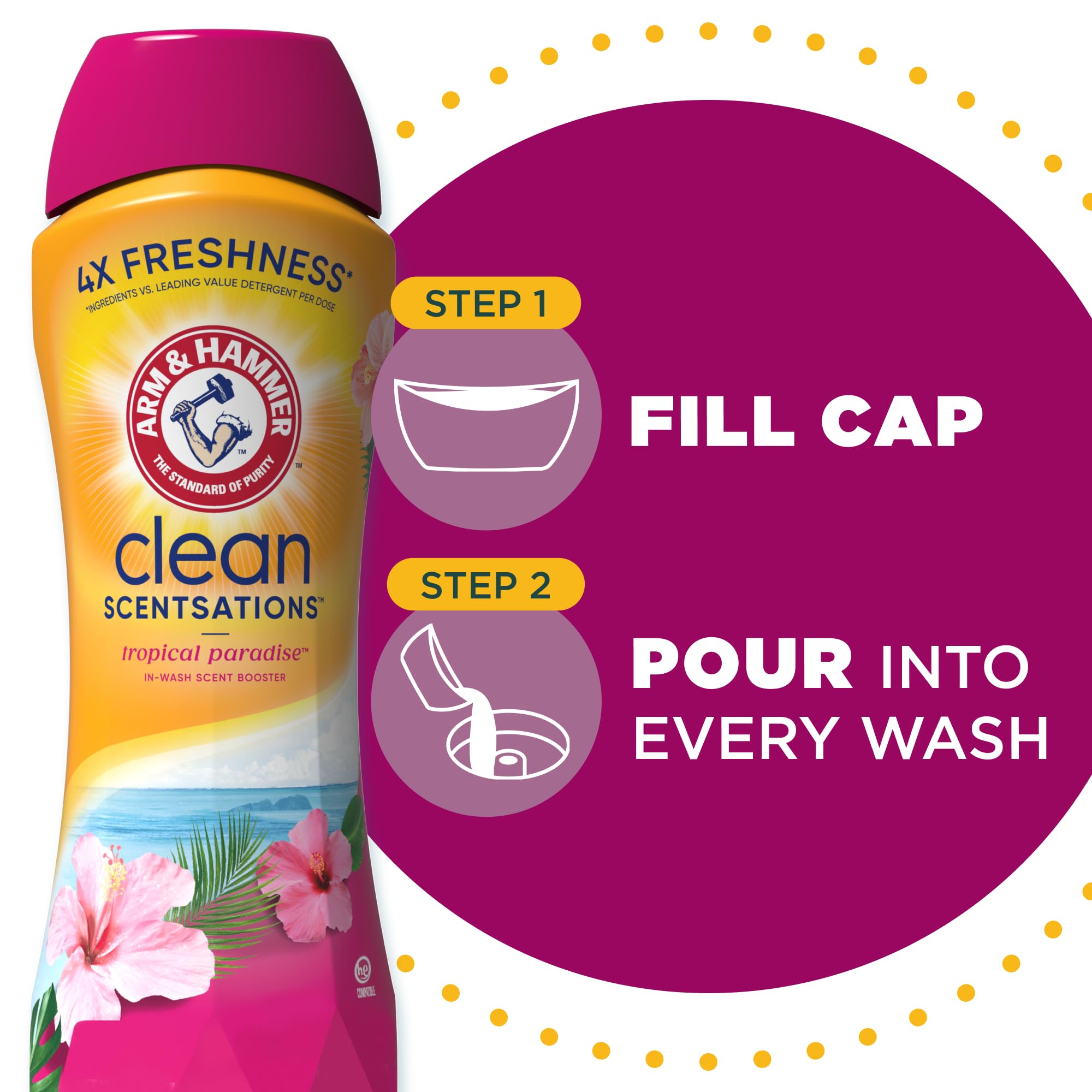 ARM & HAMMER Clean Scentsations In-Wash Scent Booster | Tropical Paradise Fragrance Laundry Crystals | 45 Oz | Long-Lasting Freshness for Clothes & Linens | Perfect for Laundry, Gym Bags & Travel