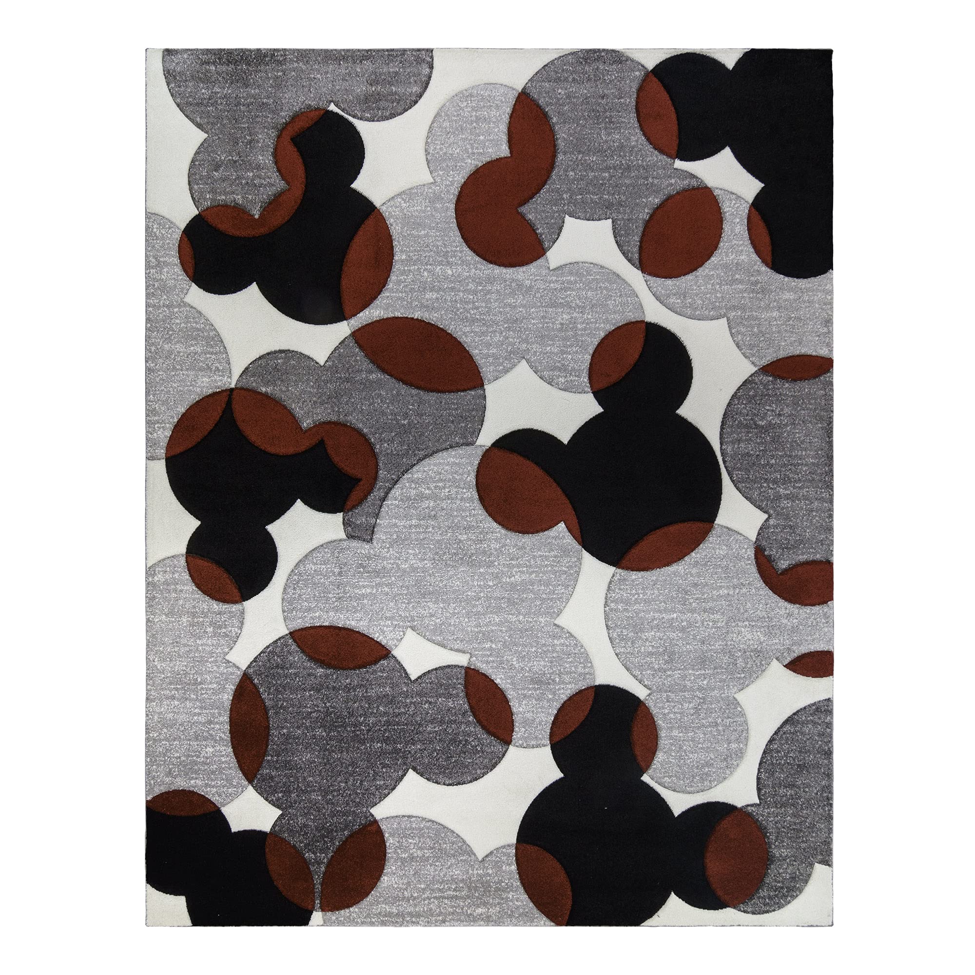Disney Mickey Mouse Puzzle Geometric Rug 8x10 Feet - Non-Slip Textured Floor Mat for Living Room, Dining Room, Playroom & Study Area - Soft Carpet in White, Gray, Black & Red (46627) - Perfect for Kids' Bedroom, Nursery Decor & Disney Themed Home