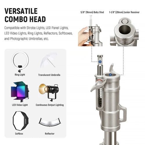 Neewer ST240SS 7.9' Stainless Steel Light Stand with Wheels - Professional Photography & Video Studio Equipment for Portrait, Product Shooting, and Live Streaming