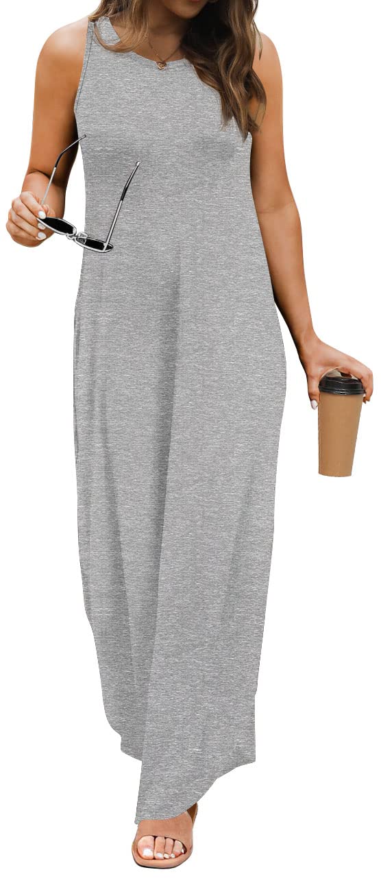 GRECERELLE Women's Summer Maxi Dress - Sleeveless Casual Long Dress with Double Slit for Beach, Vacation & Outdoor Parties | Flowy Boho Chic Dress for Women