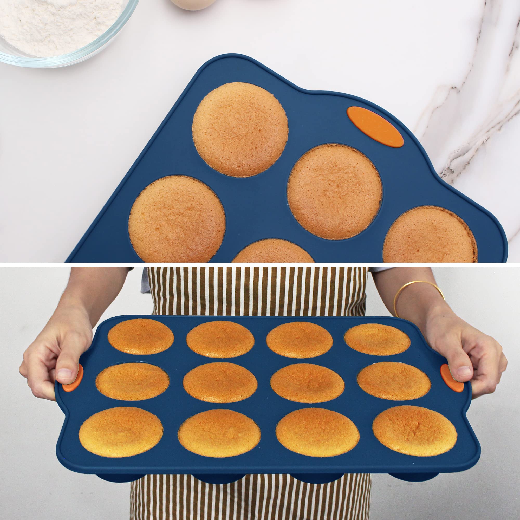 31-Piece Nonstick Silicone Baking Pans Set with Metal Reinforced Frame - Navy Blue Bakeware for Cakes, Cupcakes, Muffins & More - Perfect for Home Baking, Parties & Gifts