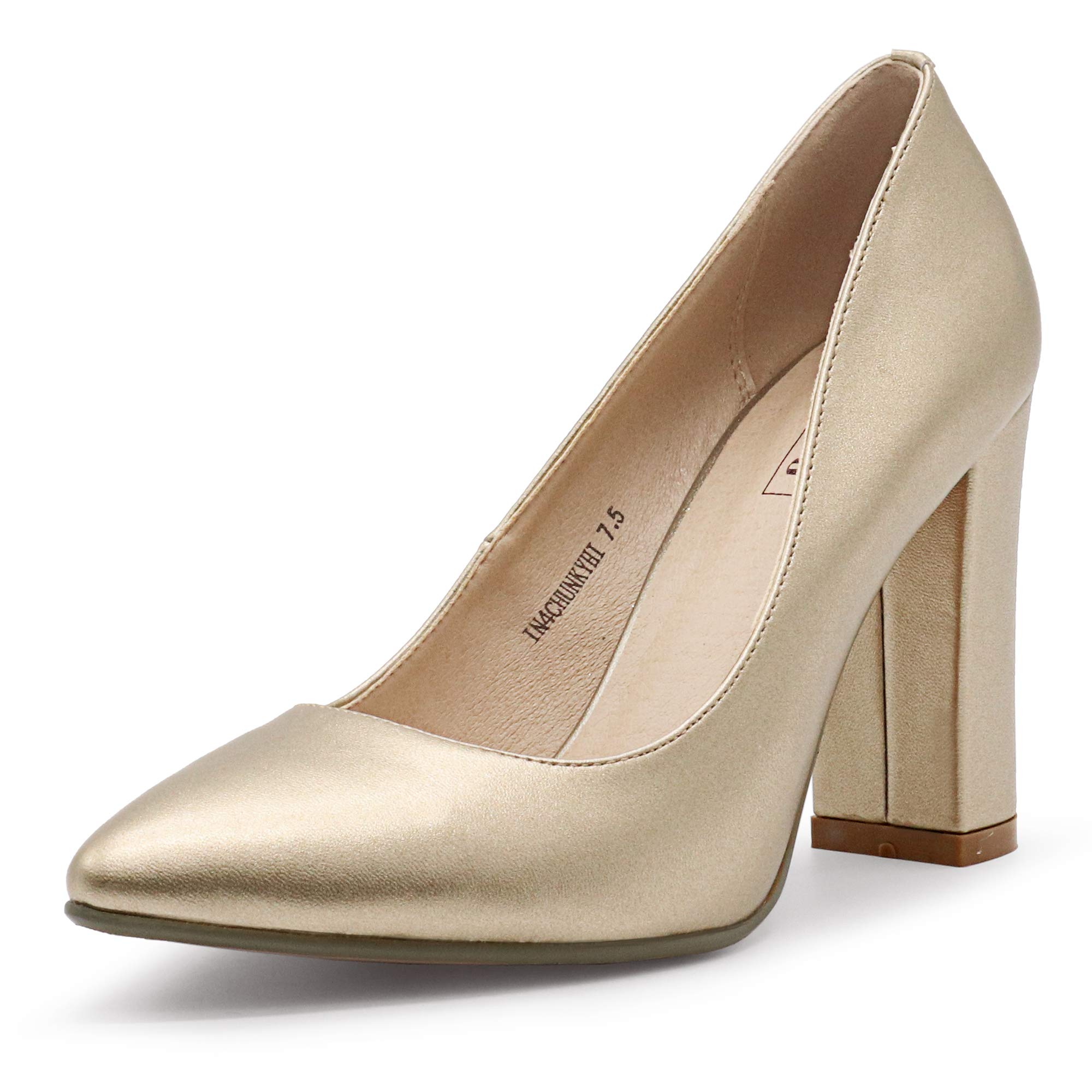 IDIFU Women's Chunky Block High Heel Pumps - Pointed Toe Dress Shoes for Office, Party & Wedding | Comfortable Closed Toe Women's Dress Shoes for Work & Special Occasions