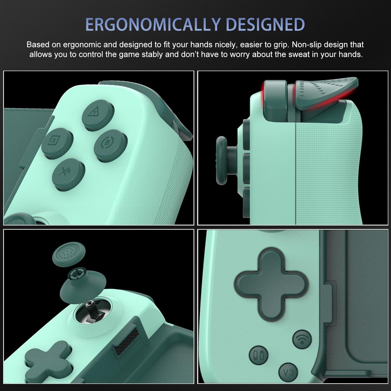 Wireless Gamepad for iPhone Android PC - 6-Axis Gyro & Dual Motors - Green - Perfect for Cloud Gaming & Console Streaming