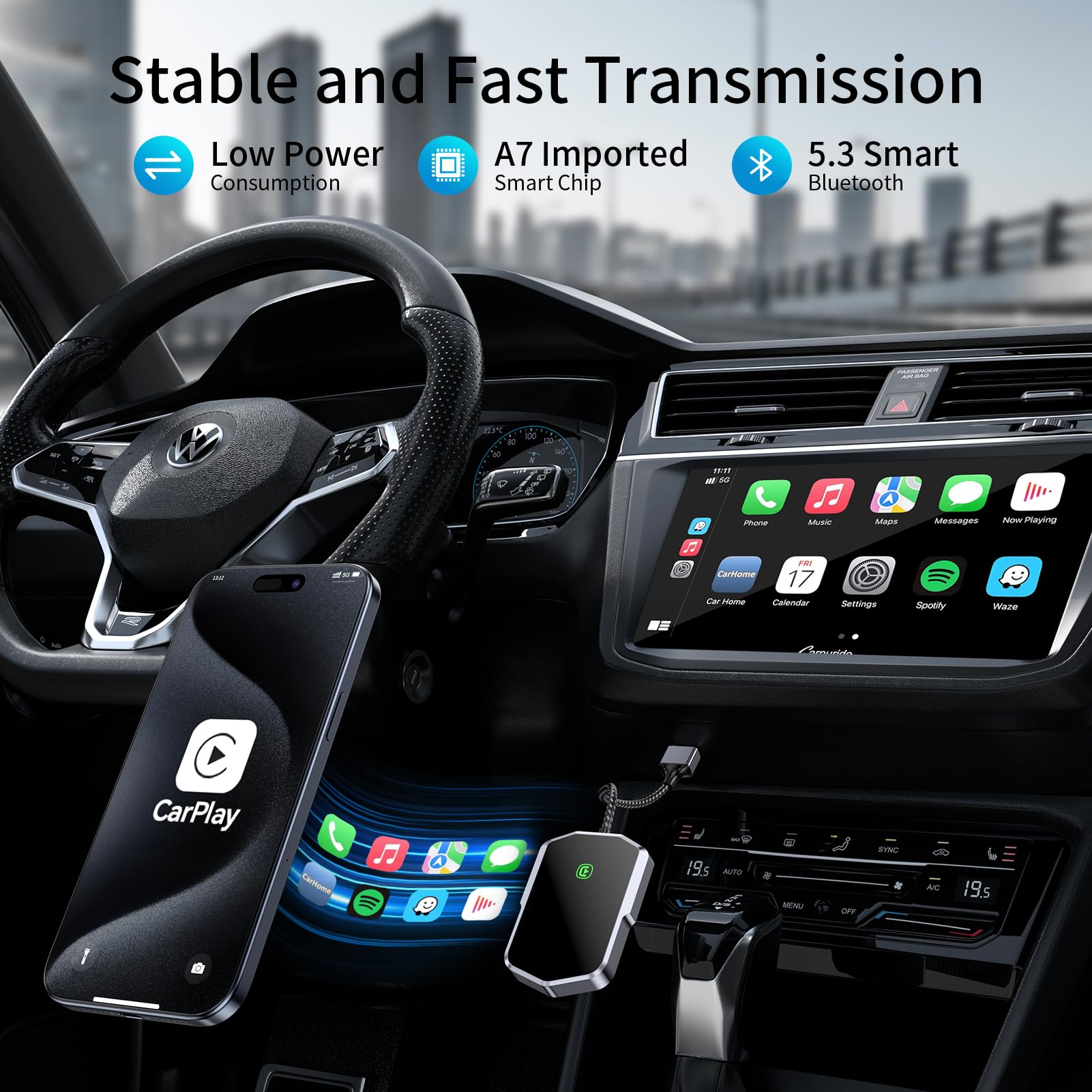 Wireless CarPlay Adapter for iPhone - Plug & Play Wired to Wireless CarPlay Converter - Compatible with 2017+ Cars & Apple iPhone iOS 10+ (Model A) - Enjoy Hands-Free Navigation & Music Streaming on Your Daily Commute