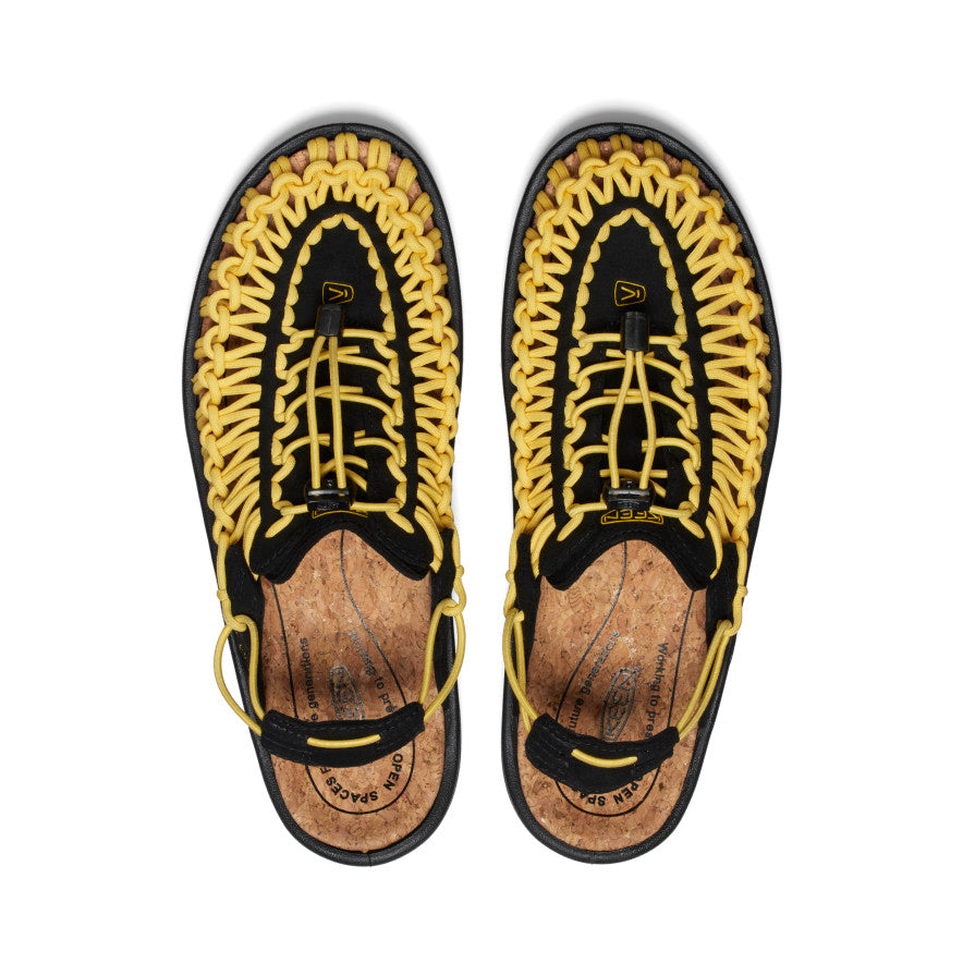 KEEN UNEEK II CONVERTIBLE Sandals for Men & Women - All Black/Keen Yellow - Lightweight Hiking & Water Shoes for Outdoor Adventures, Travel & Beach Walking