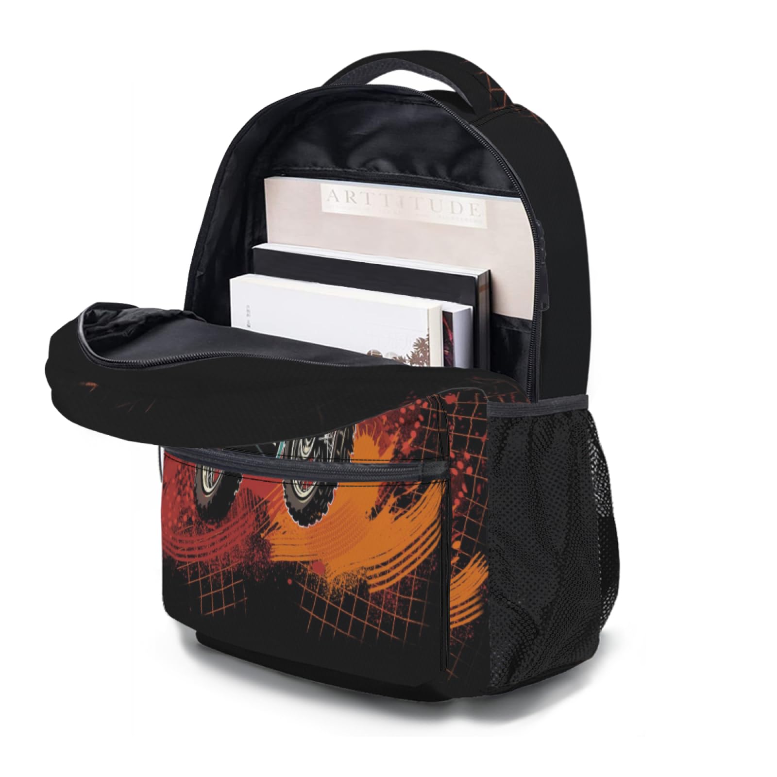Kawani Motorcycle Graffiti College Backpack for Women & Teens - Dirt Bike Pattern School Bag, Laptop Backpack for Travel, Hiking, Camping, Gym & Daily Use - Perfect for School, Work & Outdoor Adventures