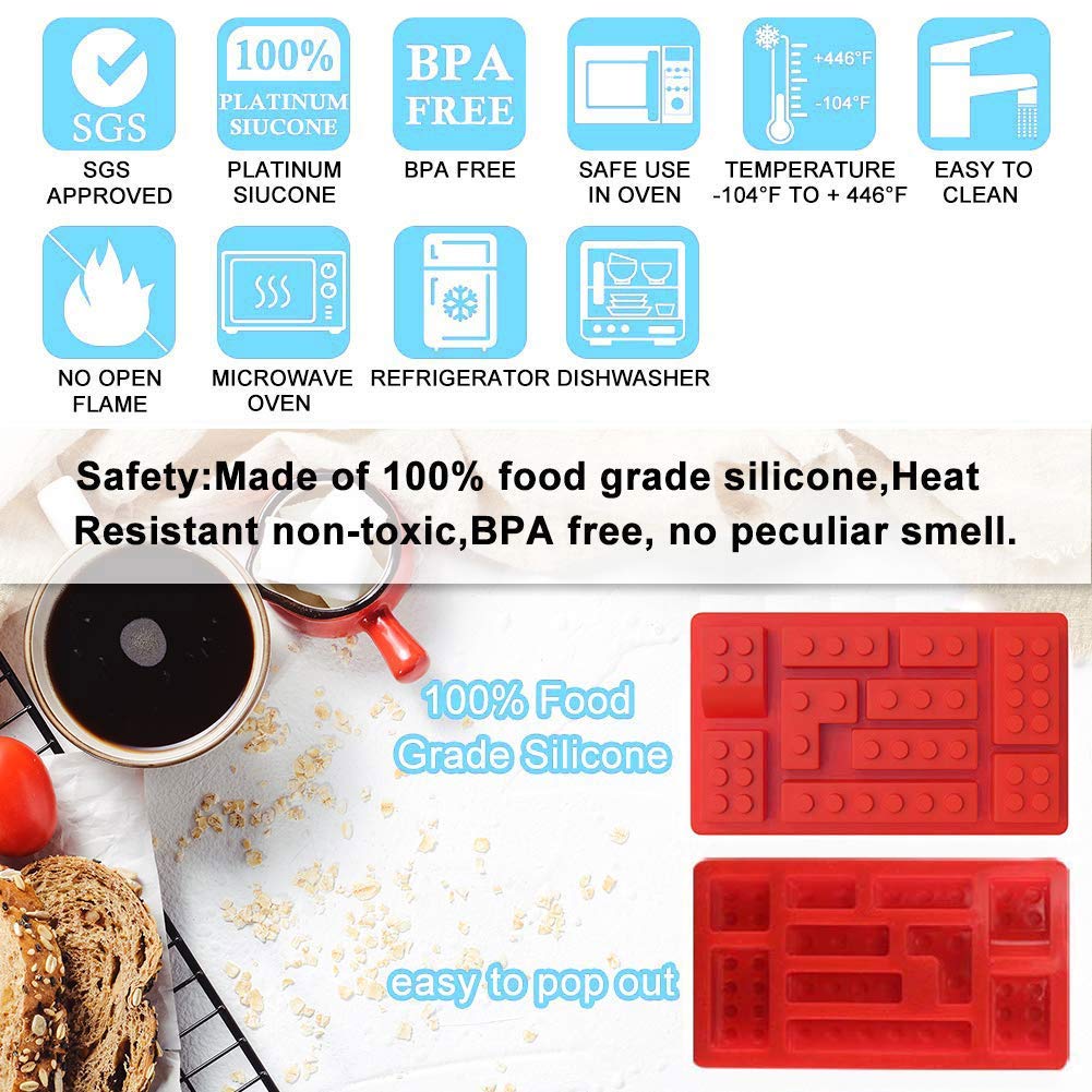Skytail 2-Pack Lego Brick Silicone Molds for Baking - Chocolate, Candy, Ice Cube, Muffin, Jelly, Gummy, Fondant, Clay & Crayon - Perfect for DIY Cake, Cupcake Decorations & Kids Party Treats