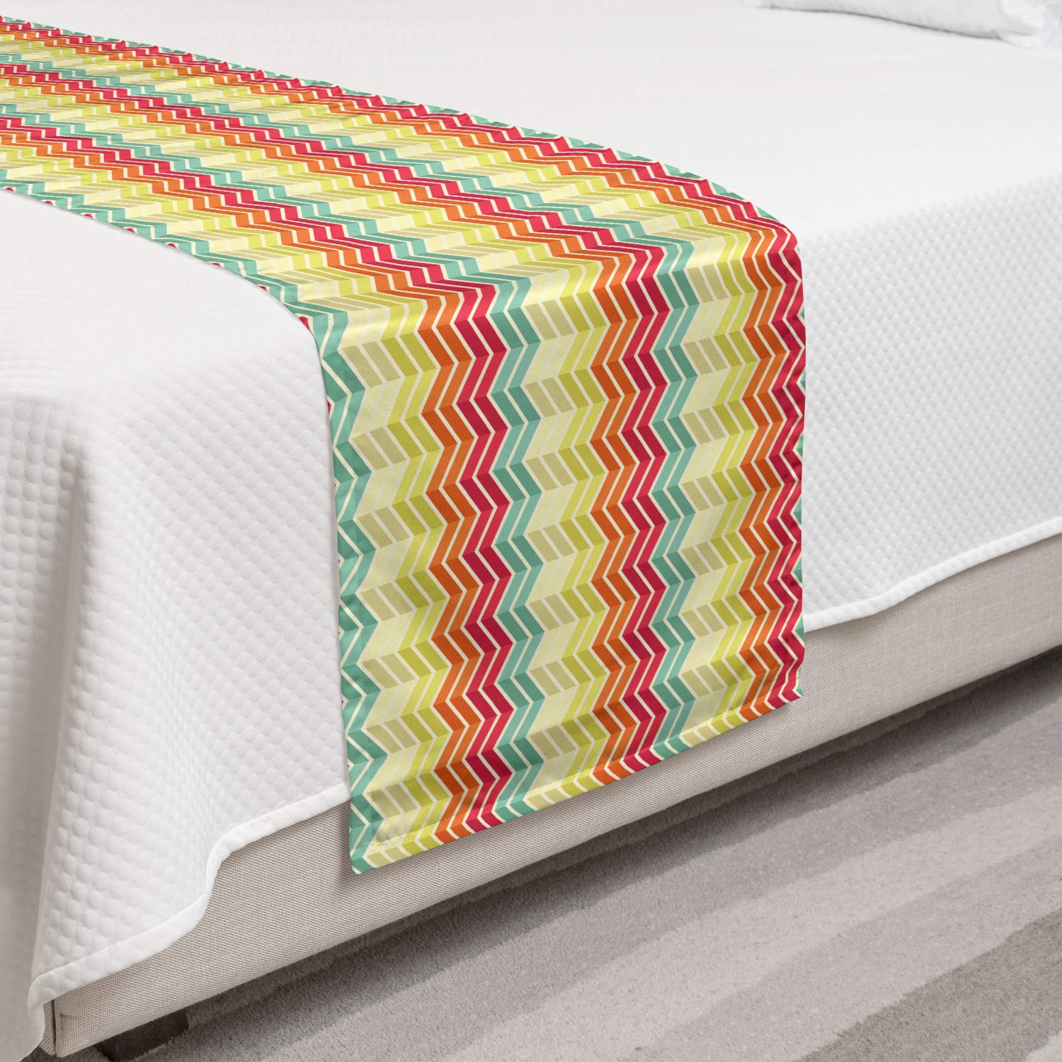 Ambesonne Zigzag Bed Runner - Geometric Chevron Pattern Retro Abstract Colorful Waves Decorative Accent Bedding Scarf for Twin Bed - Hotel Home Guestroom Decor - Perfect for Bohemian & Modern Bedroom Styling