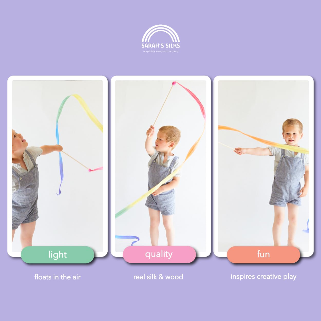 Sarah's Silks Pink Rainbow Streamer - Ribbon Dancer Toy for Kids | Imaginative Play, Dance Performance & Movement Activity | Perfect for Preschool, Birthday Parties & Outdoor Play