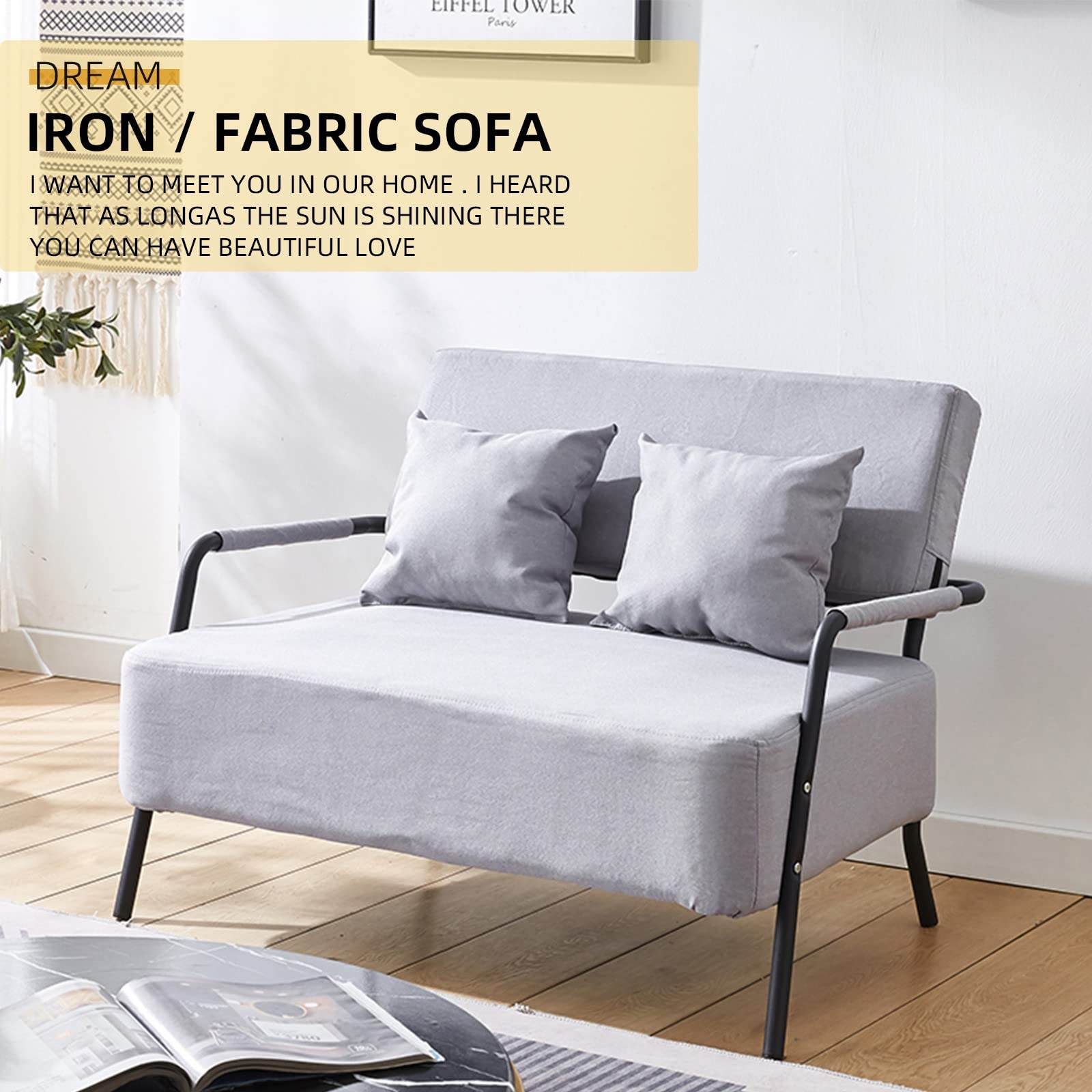 Modern Minimalist Nordic Love Seat Single Sofa Couch - Light Gray Small Sofa for Living Room, Bedroom, Apartment & Office - Compact Space-Saving Furniture for Small Homes, Studios & Dorms
