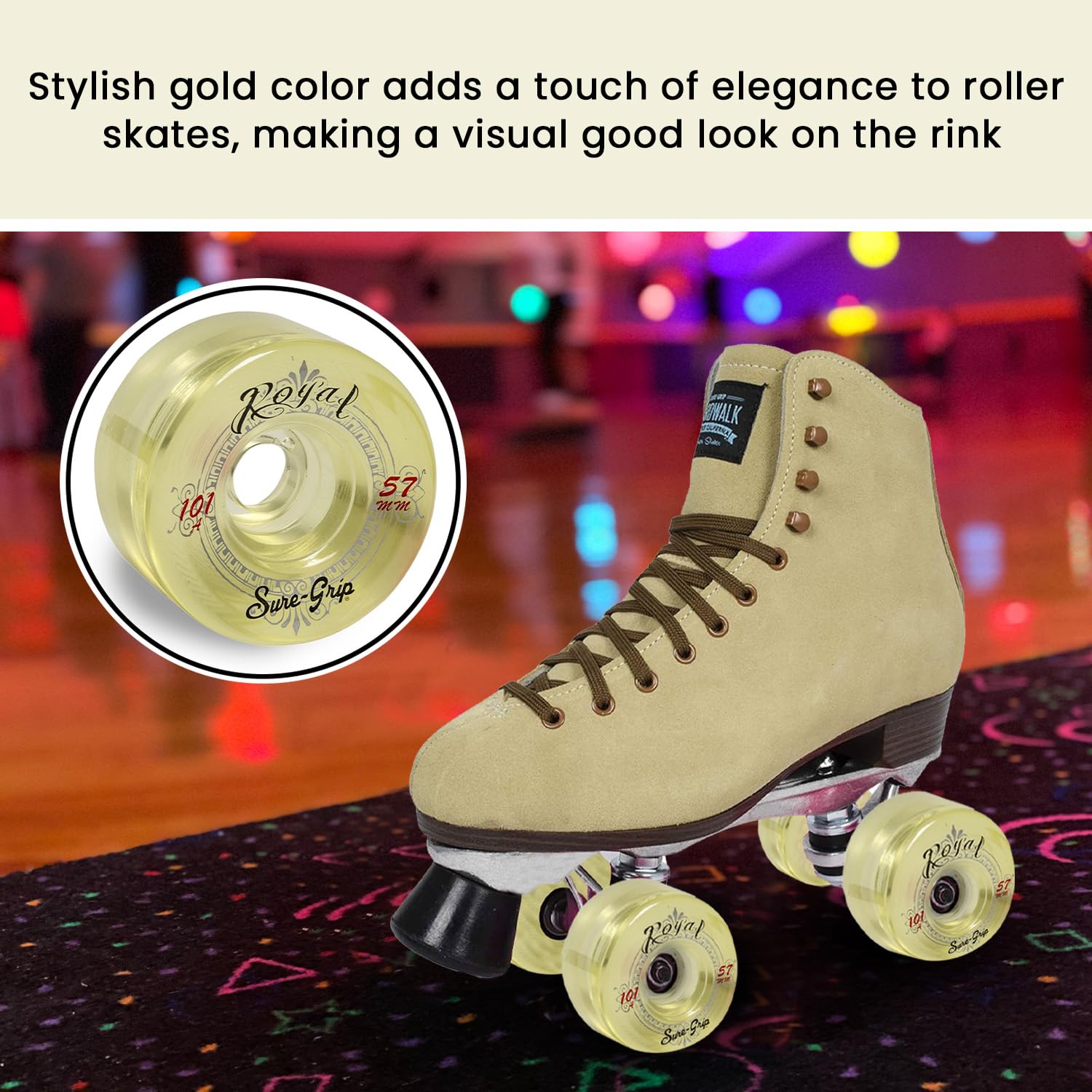 Sure-Grip Royal Indoor Roller Skate Wheels - 101A Hardness, 57mm Diameter & 31mm Width for Fast Response - Premium Urethane Material - Made in USA (Set of 8) - Perfect for Indoor Rinks, Roller Derby & Artistic Skating