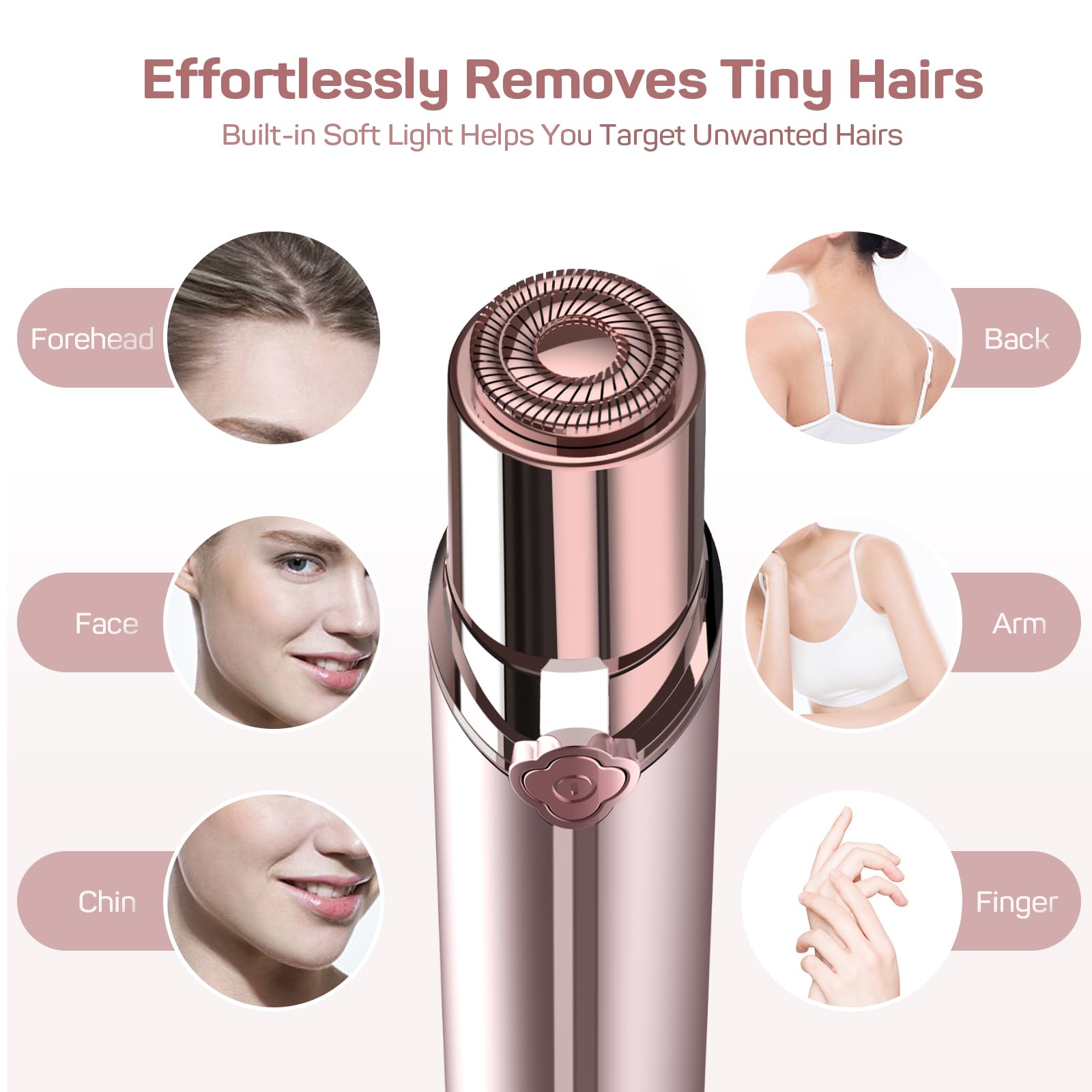 USB Rechargeable Painless Facial Hair Remover for Women - Pain-Free Hair Removal Device with LED Light for Peach Fuzz, Fine Hair, Chin, Cheek & Upper Lip | Includes Flannel Bag | Perfect for At-Home Salon Experience & Travel