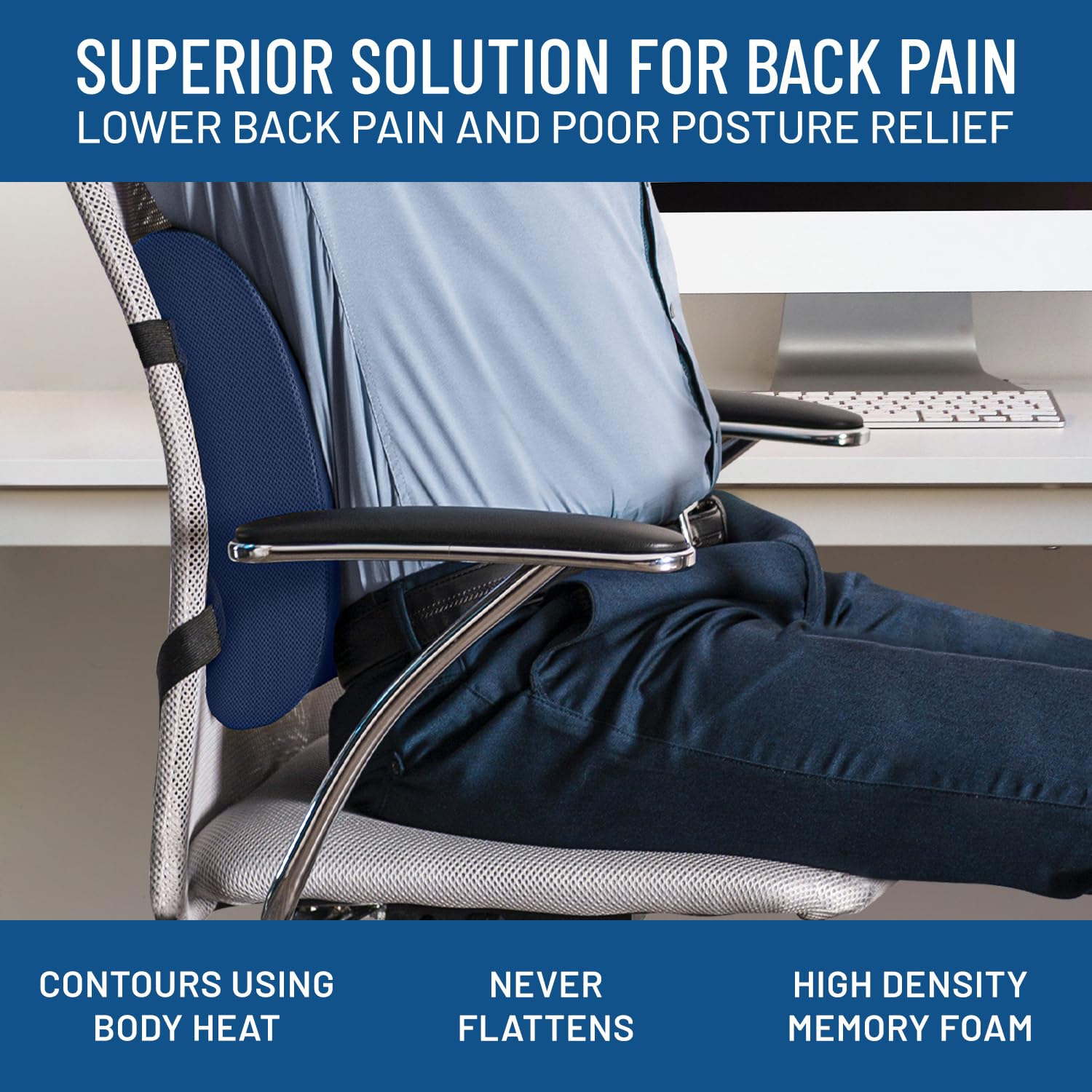 Everlasting Comfort Memory Foam Lumbar Support Pillow for Office Chairs - Orthopedic Back Cushion for Desk, Car & Couch - Relieves Lower Back Pain & Improves Posture - Perfect for Gaming, Working & Long Drives - Home & Office Use